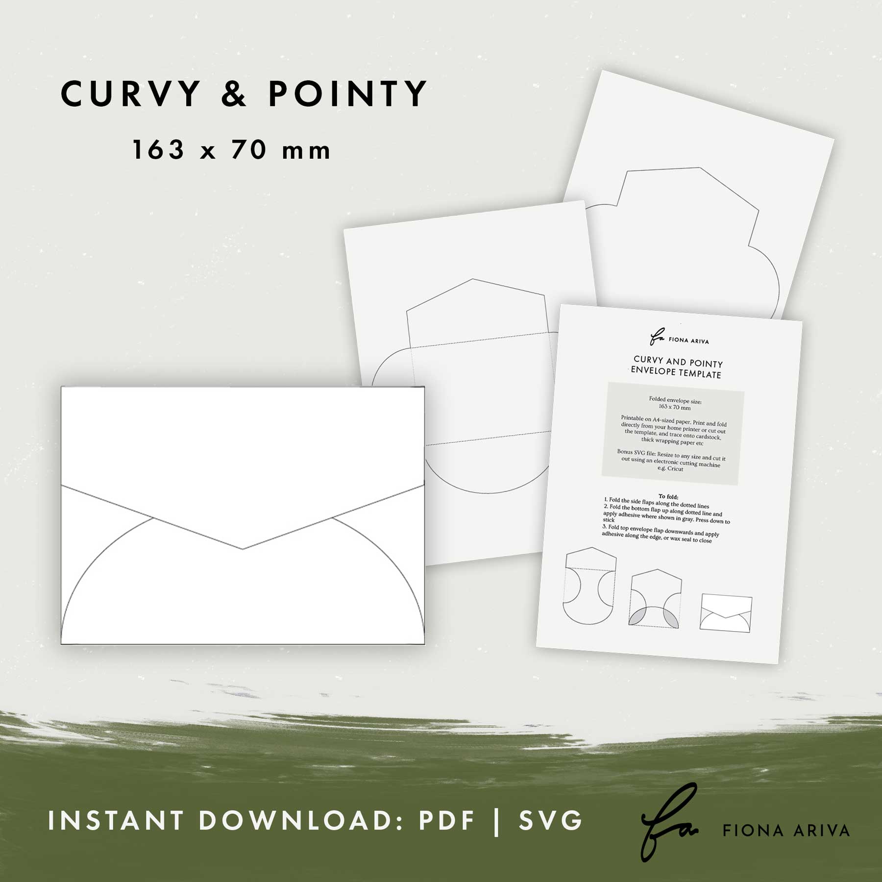 Curvy & Pointy Downloadable Envelope Template 163 x 70mm