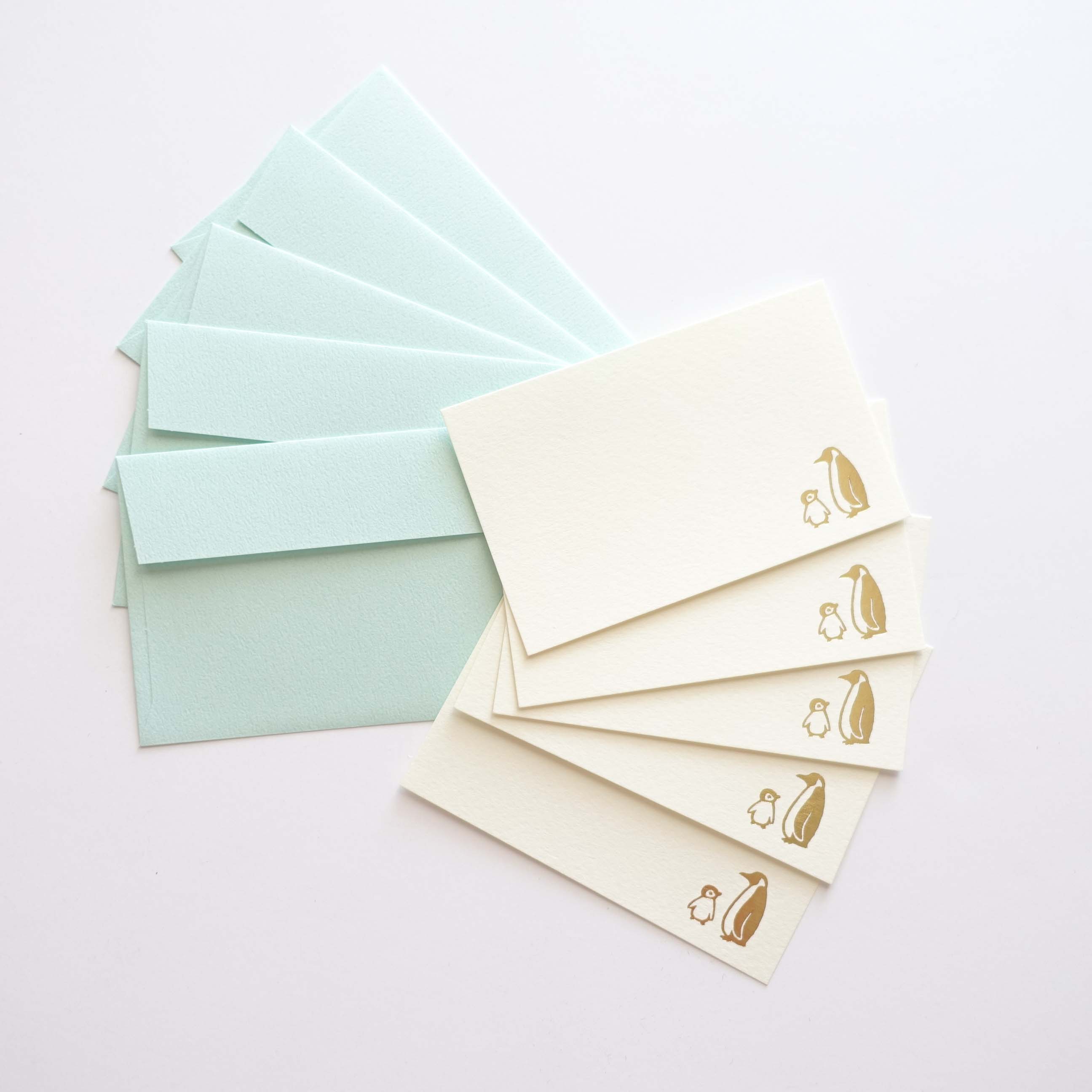 baby penguin mint mini thank you cards set message with envelopes