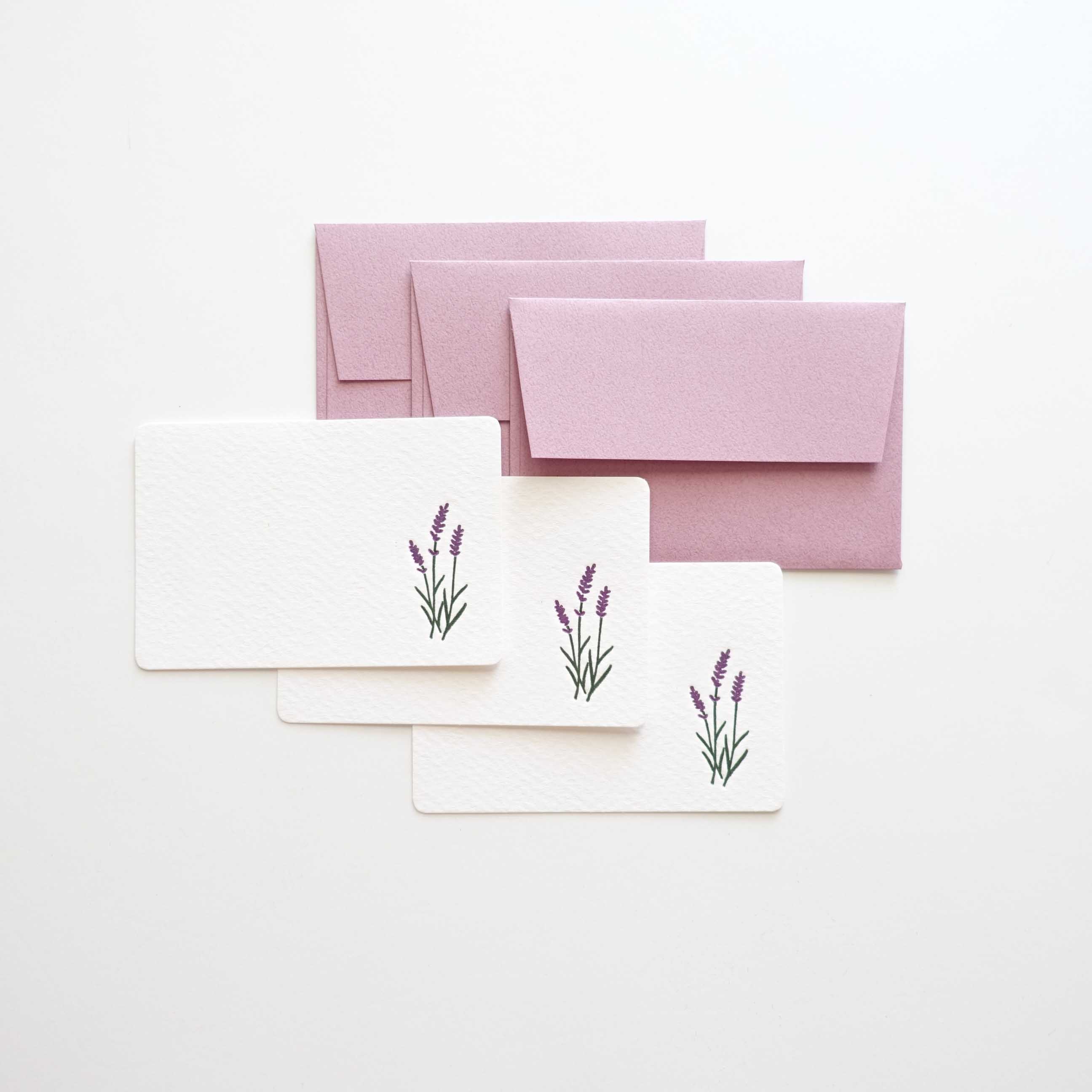 lavender sprigs letterpress mini thank you card small envelopes australia purple