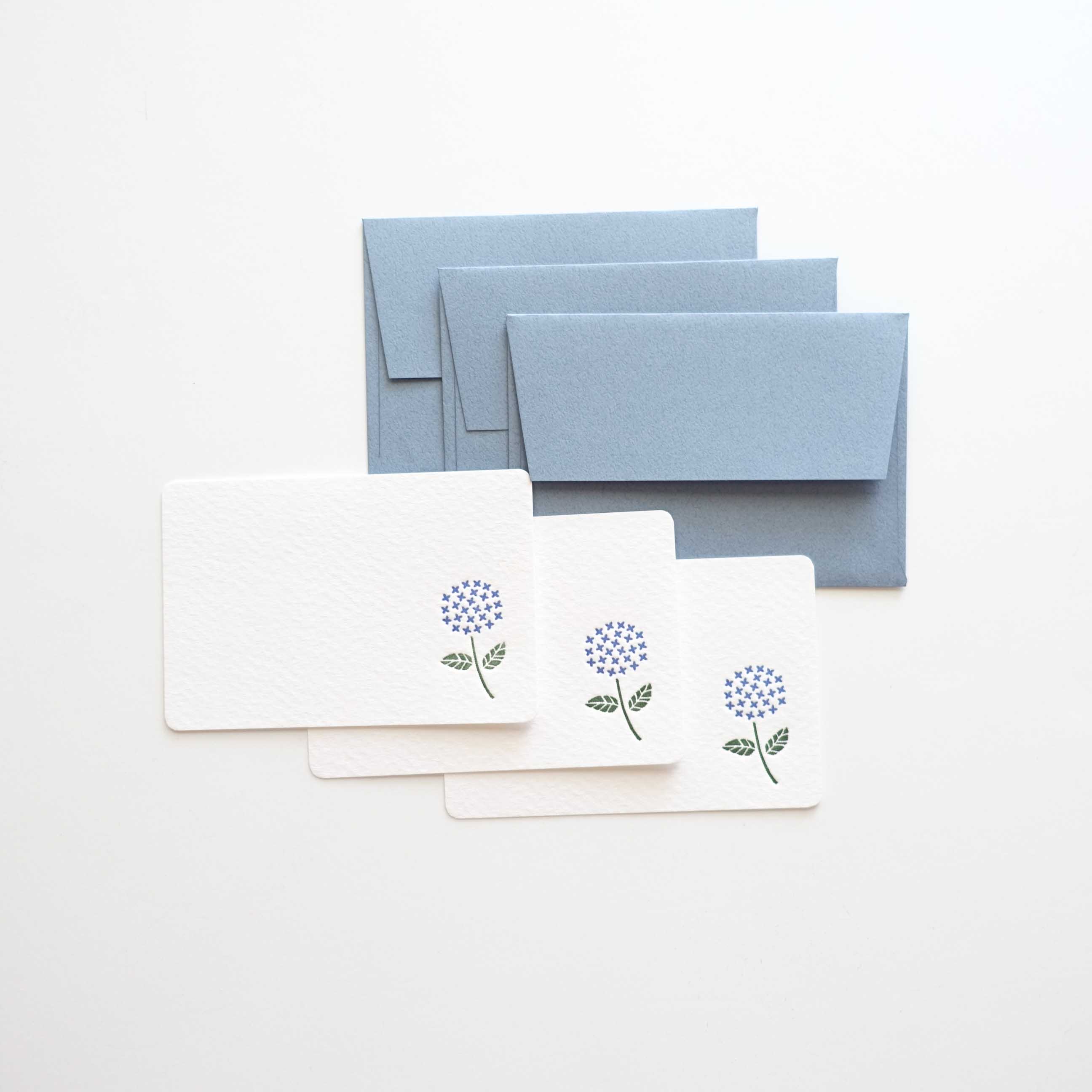 hydrangea blue flower letterpress mini thank you card small envelopes australia