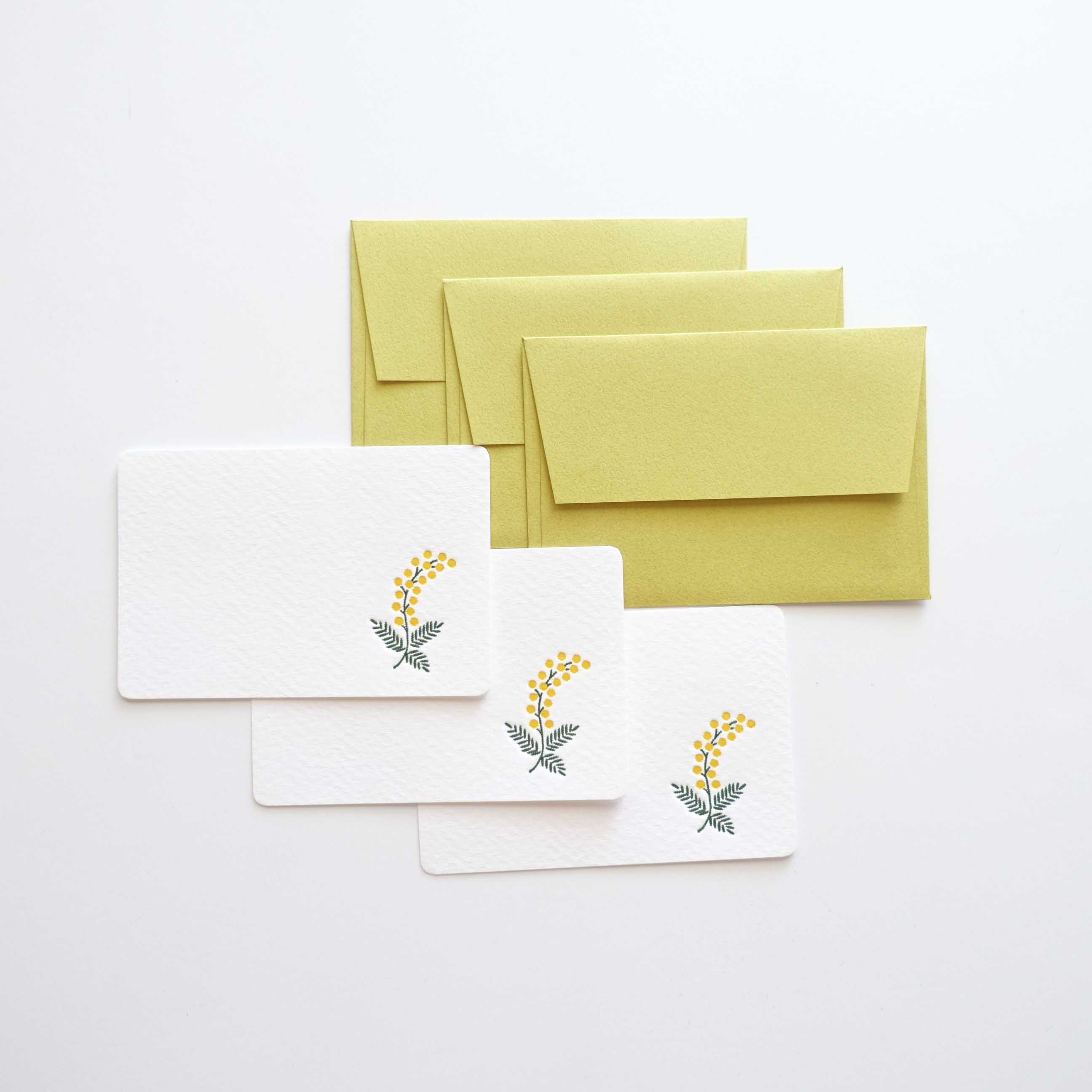 golden wattle yellow flower letterpress mini thank you card small envelopes australia
