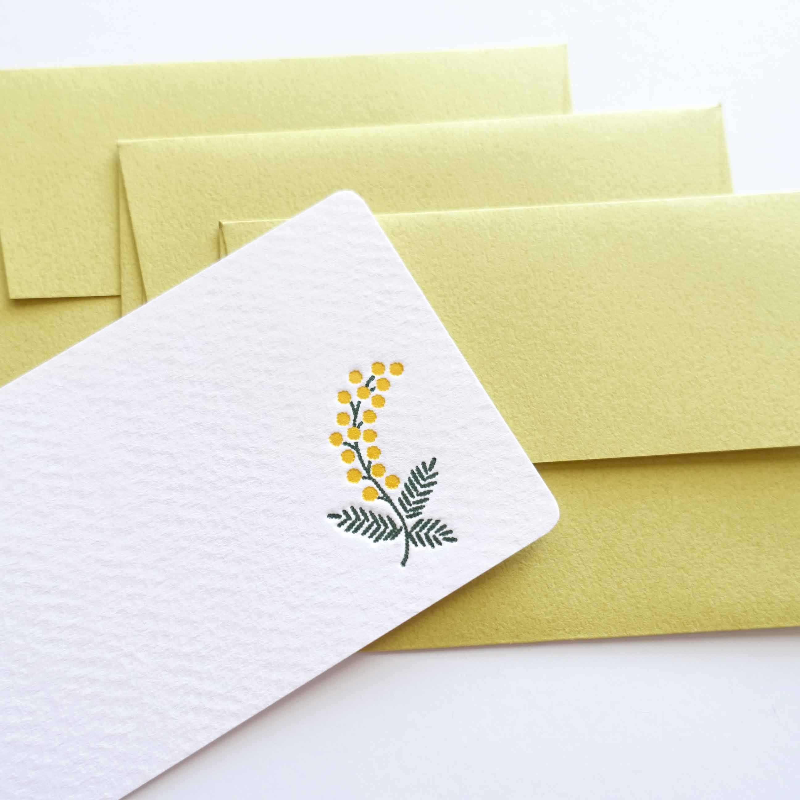 golden wattle yellow flower letterpress mini thank you card small envelopes australia