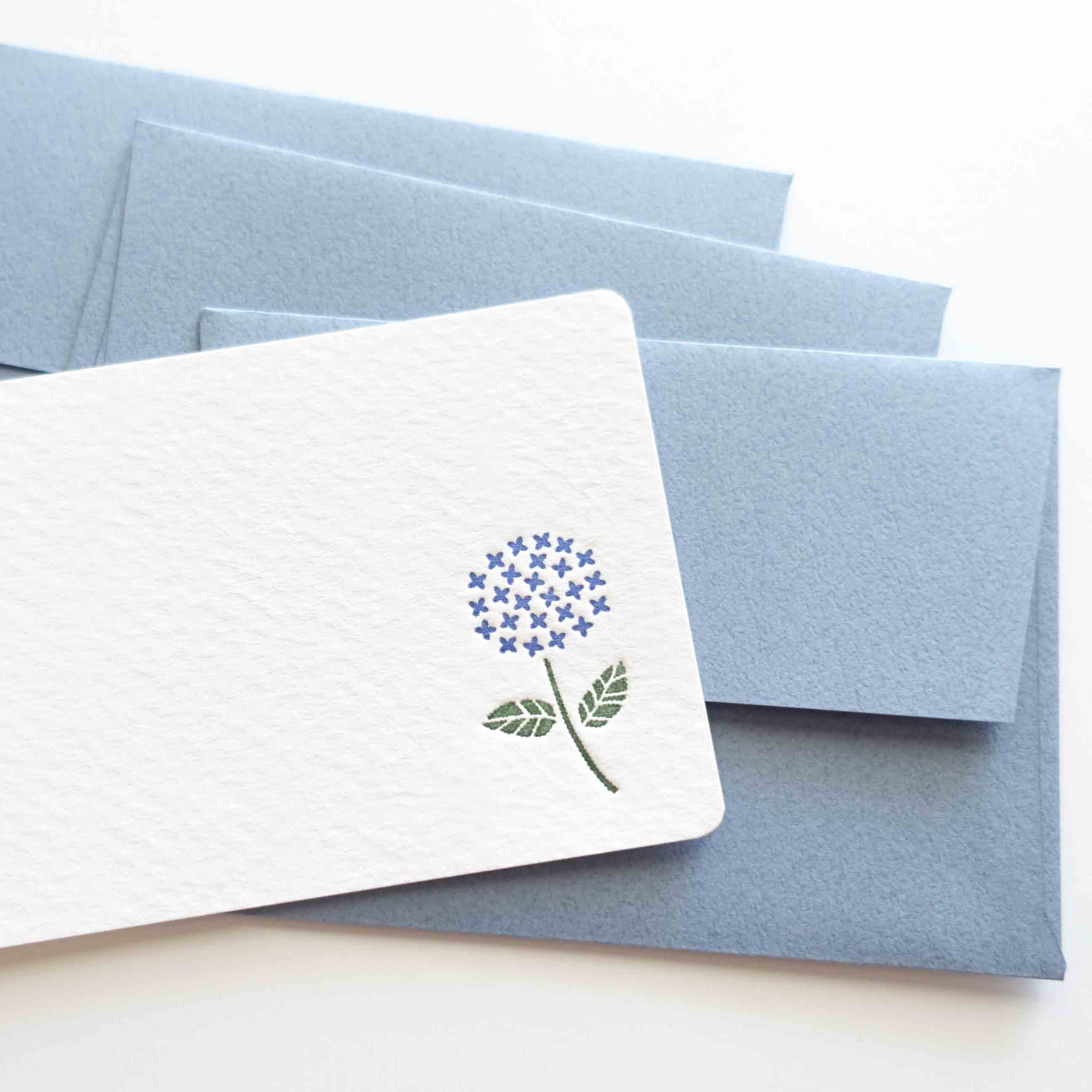hydrangea blue flower letterpress mini thank you card small envelopes australia