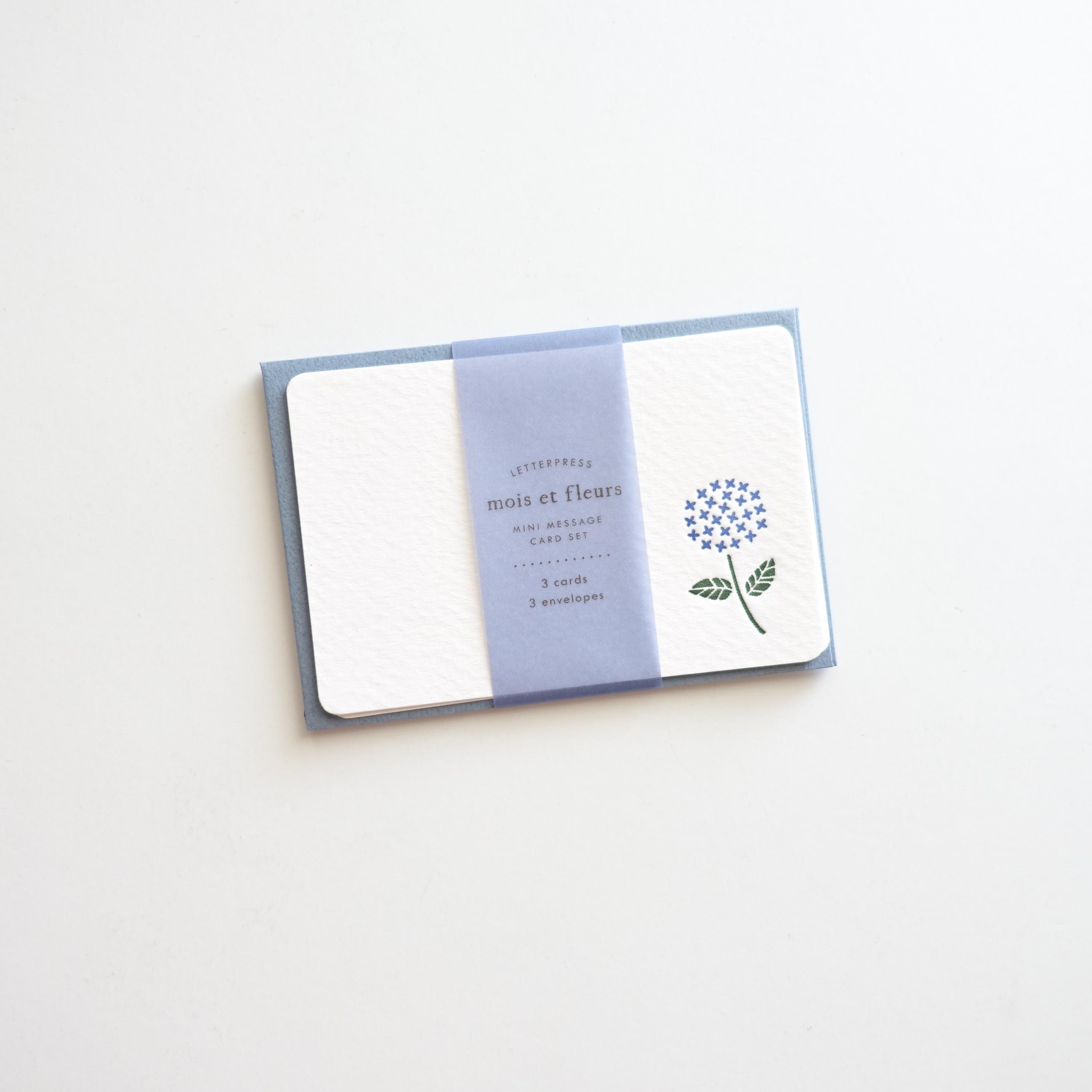 hydrangea blue flower letterpress mini thank you card small envelopes australia