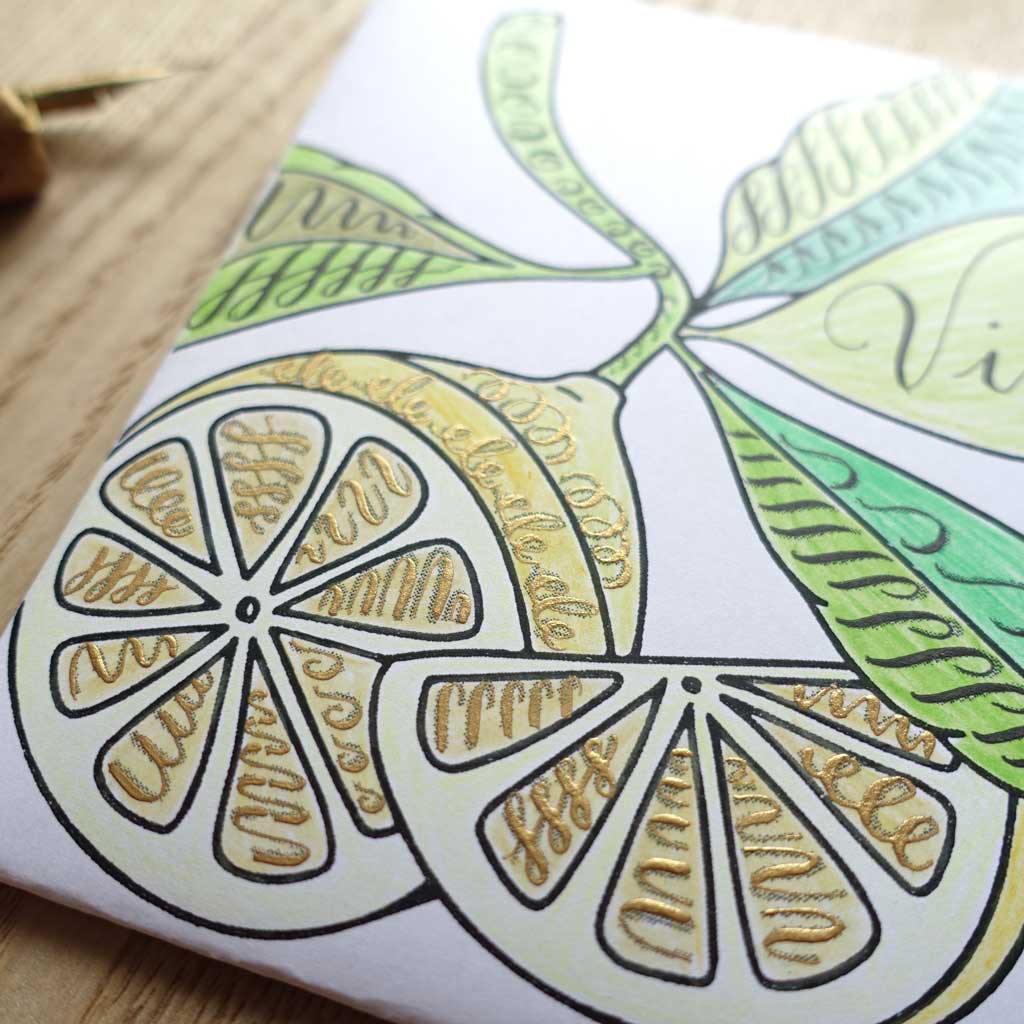 Lemon line drawing free lettering drills envelope mail art