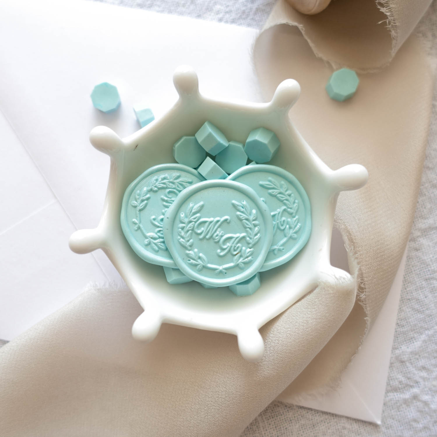 mint green sealing wax australia with custom wax seal wreath