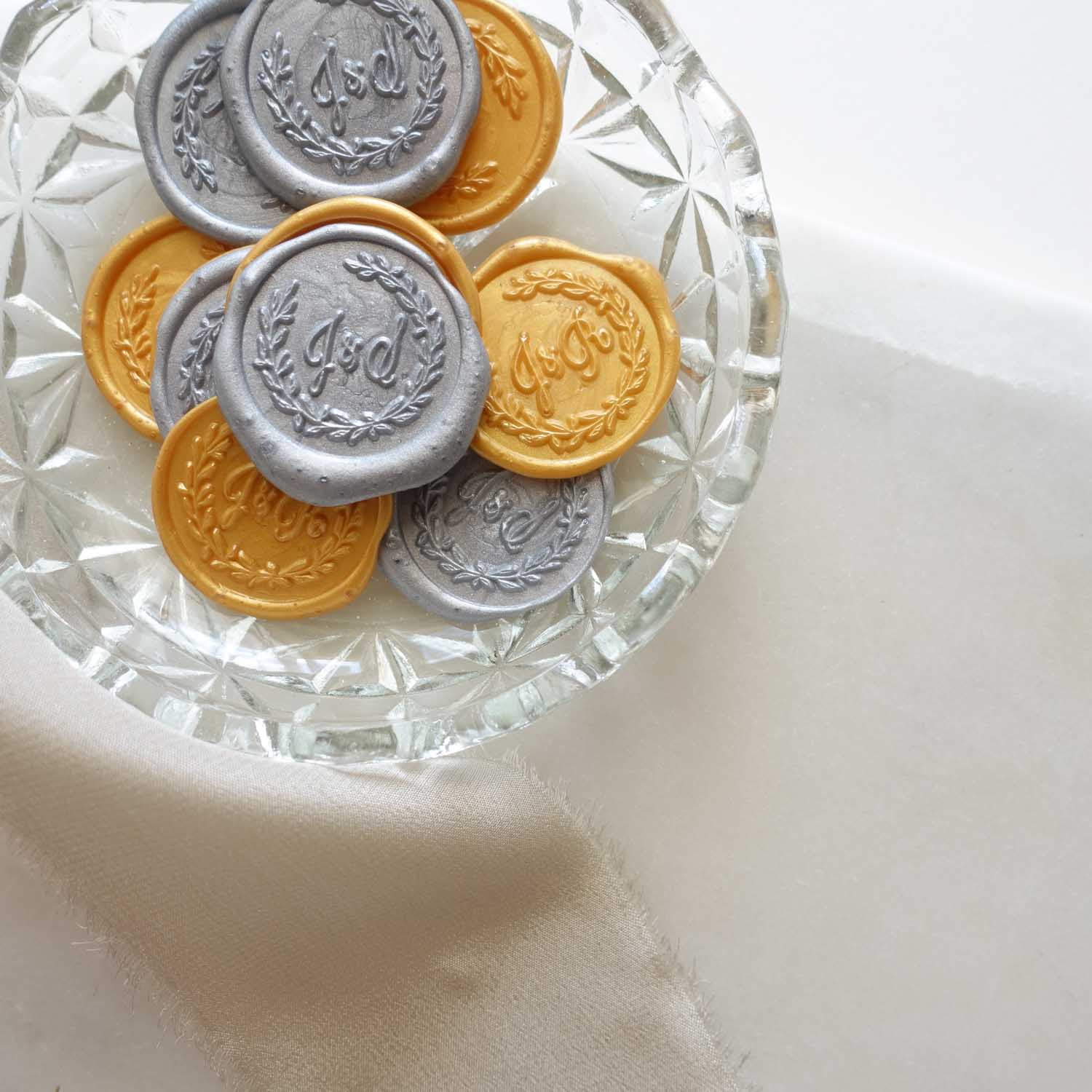 custom wax seal wreath initials monogram wedding australia fiona ariva