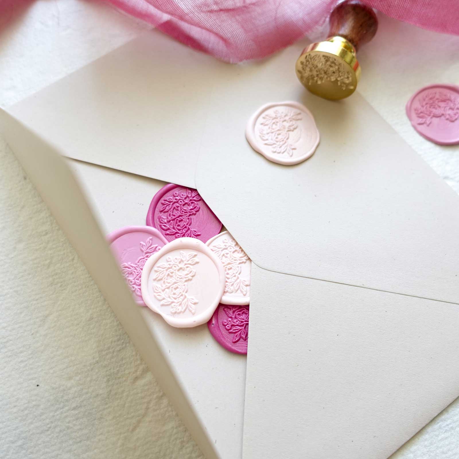 Half Garland Rose peony flowers wax seal stamp pink Fiona Ariva Australia
