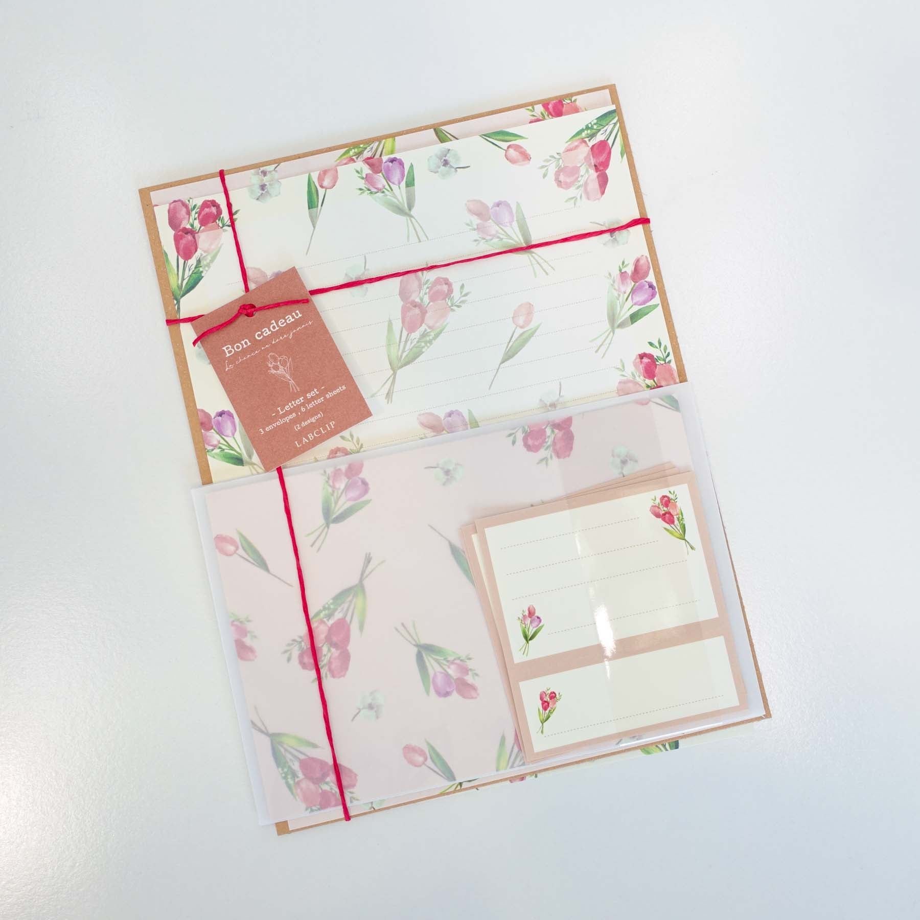 Bon cadeau red pink letter writing set labclip