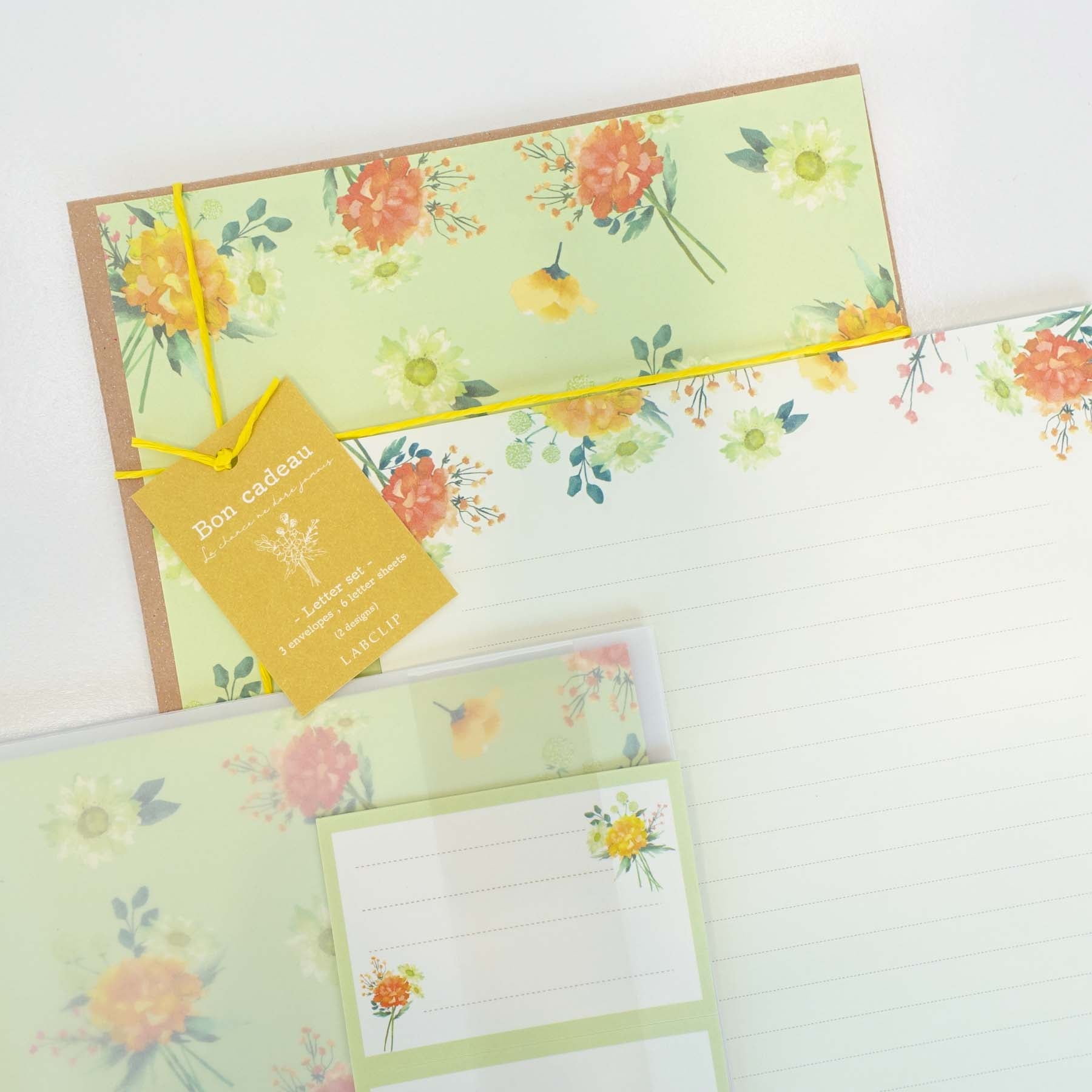 Bon cadeau yellow letter writing set labclip