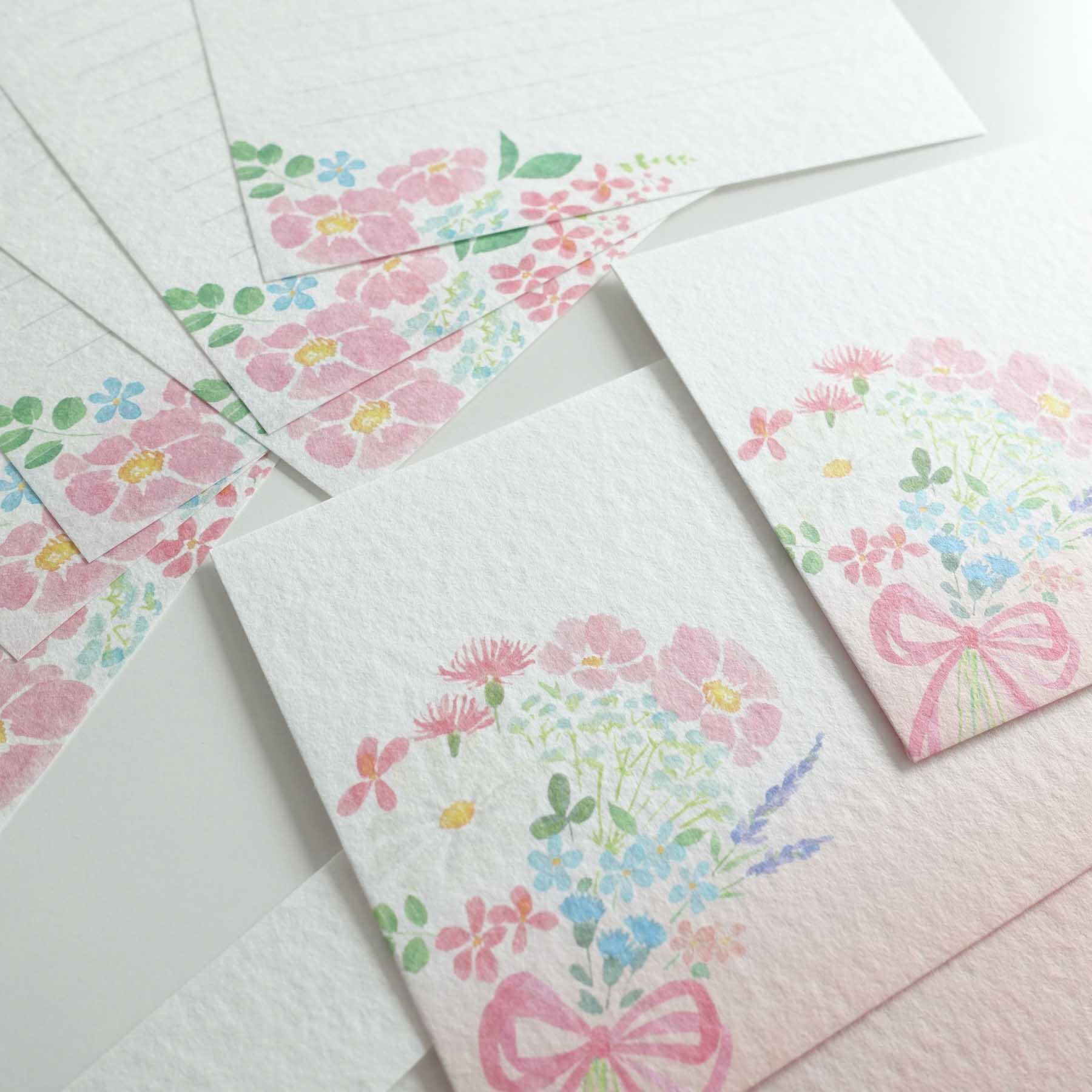 flower bouquet pink florals letter writing set australia