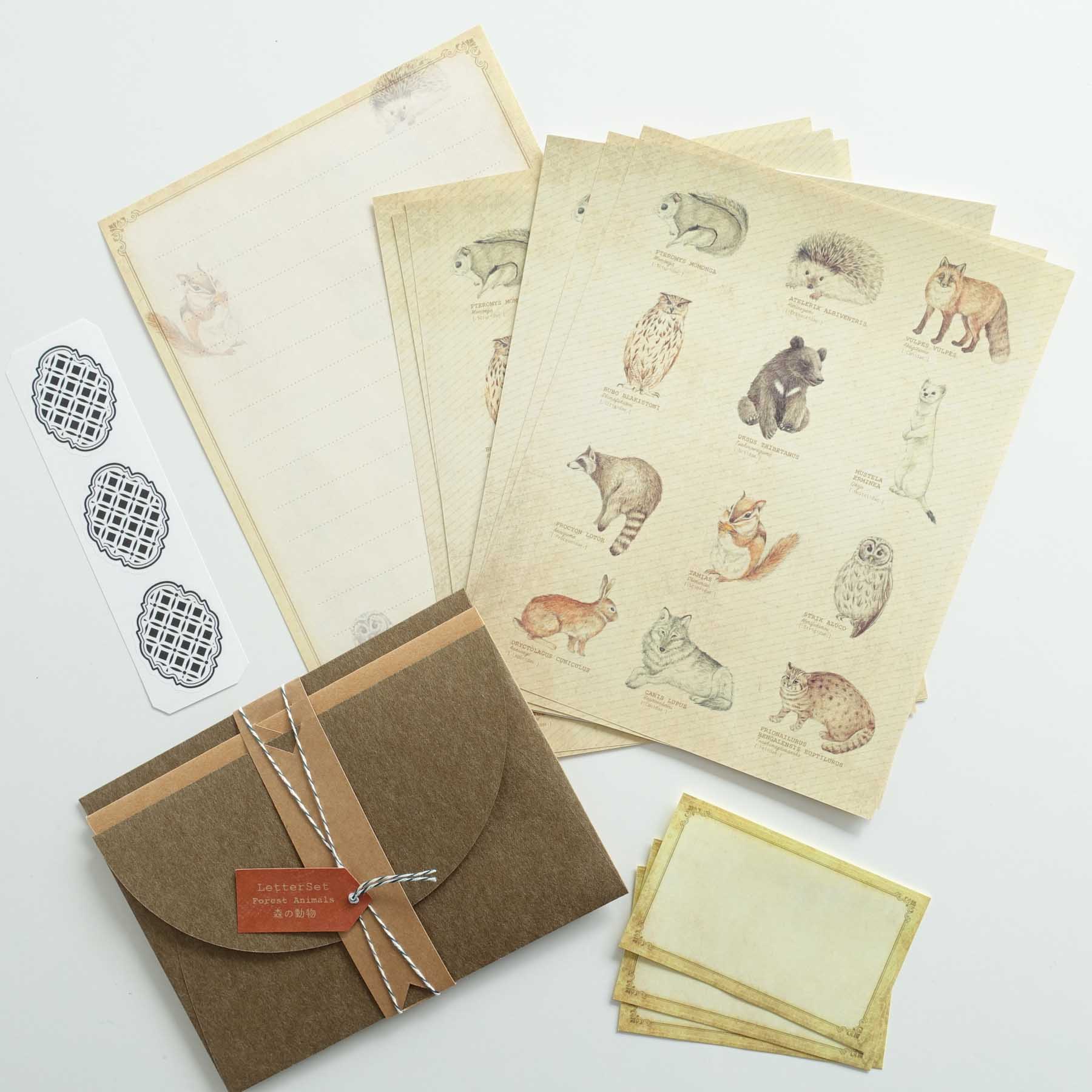 Vintage letter writing set forest animals fox owl hedgehog bear australia