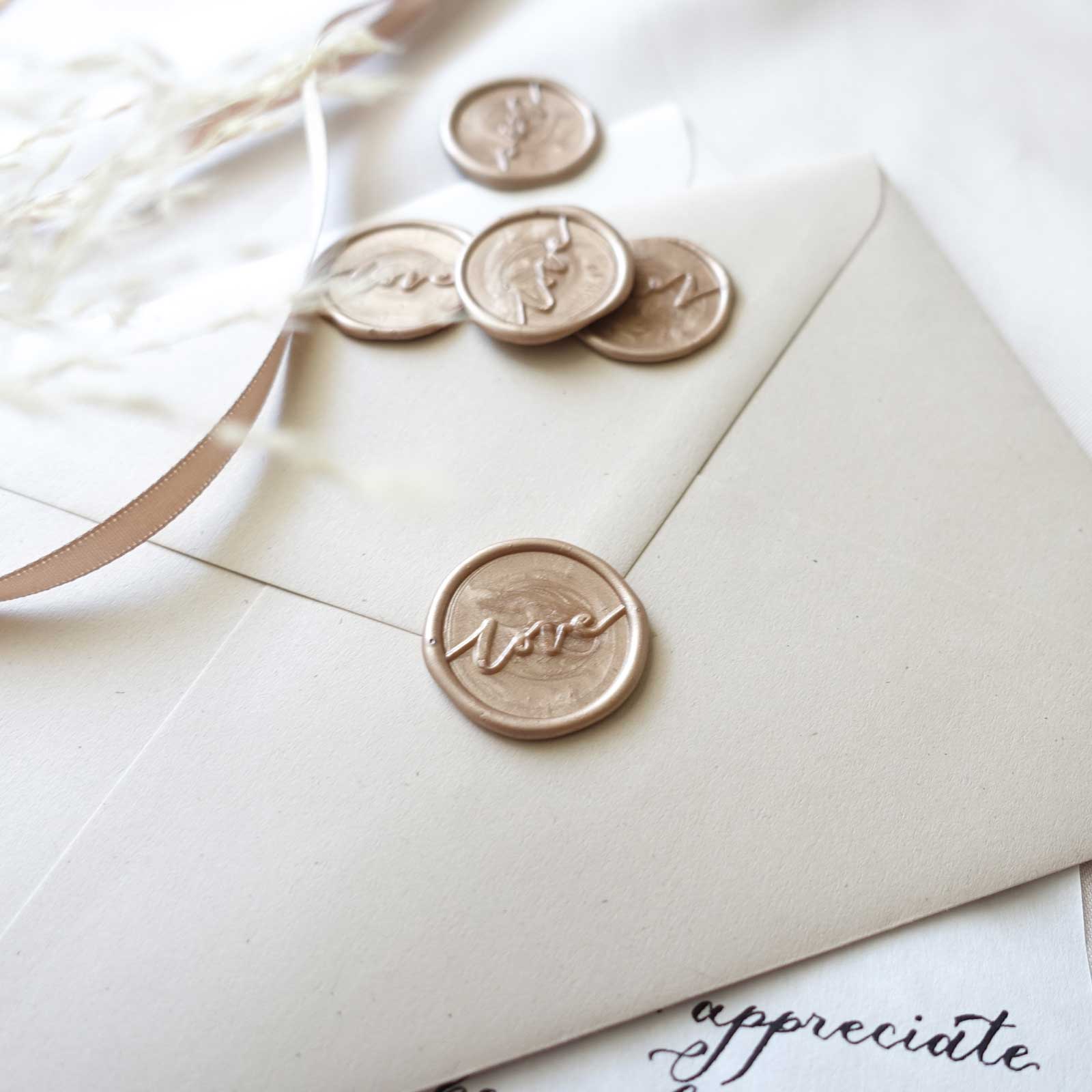 Love wax seal envelope champagne