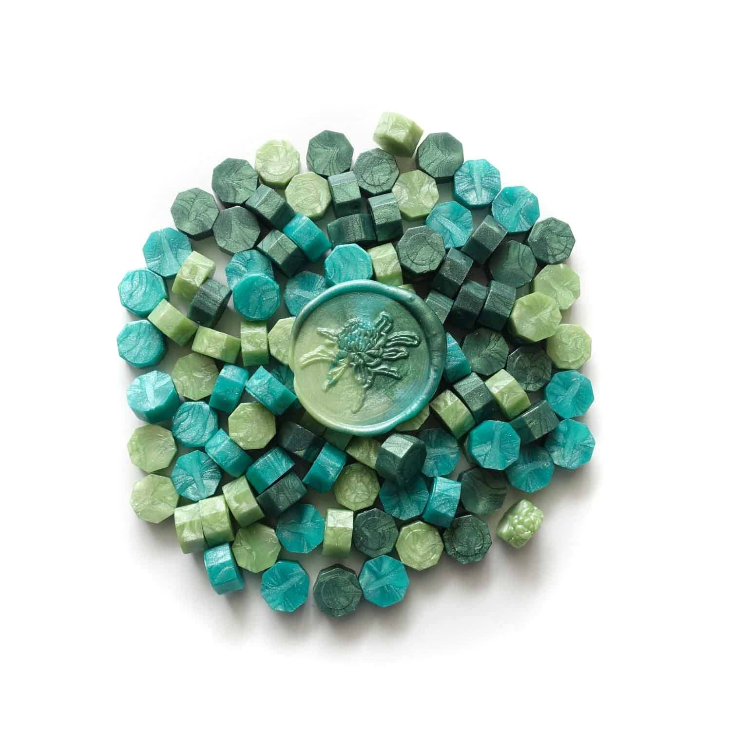 Mixed apple forest aqua green sealing wax seal beads pellets Melbourne Sydney Australia envelopes