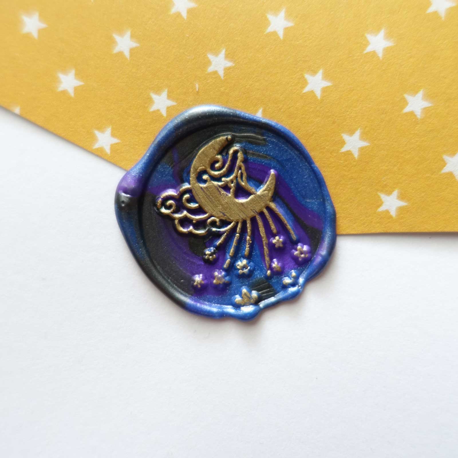 Moon girl stars celestial clouds galaxy wax seal australia fiona ariva envelope