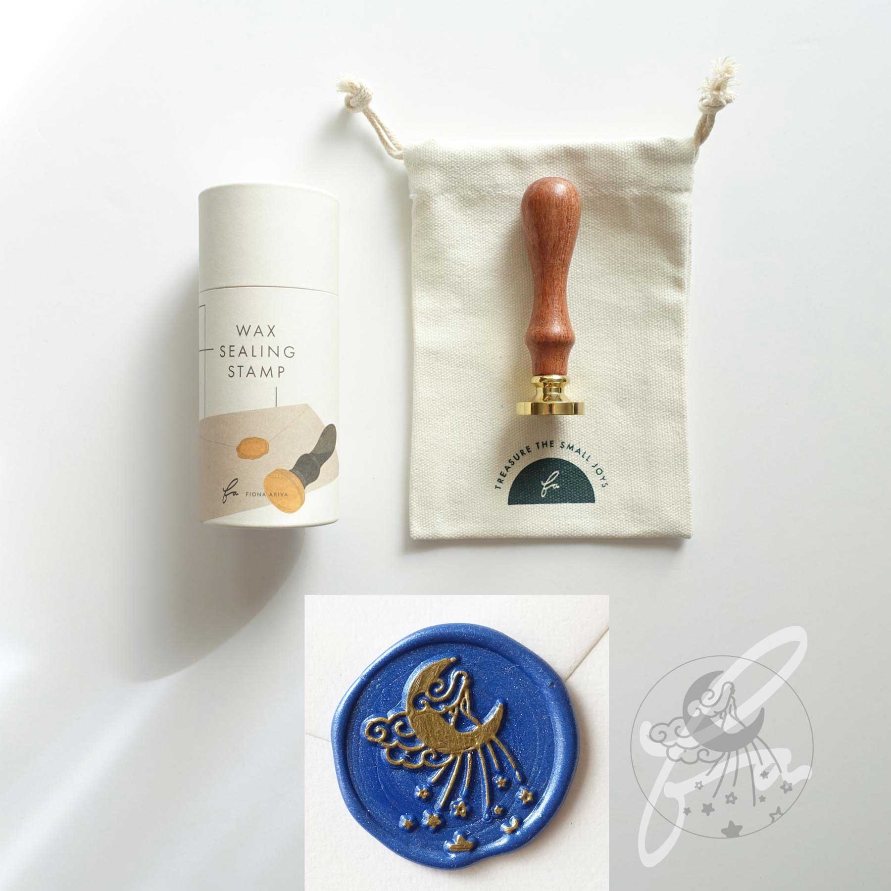 celestial moon stars clouds girl wax seal australia stamp