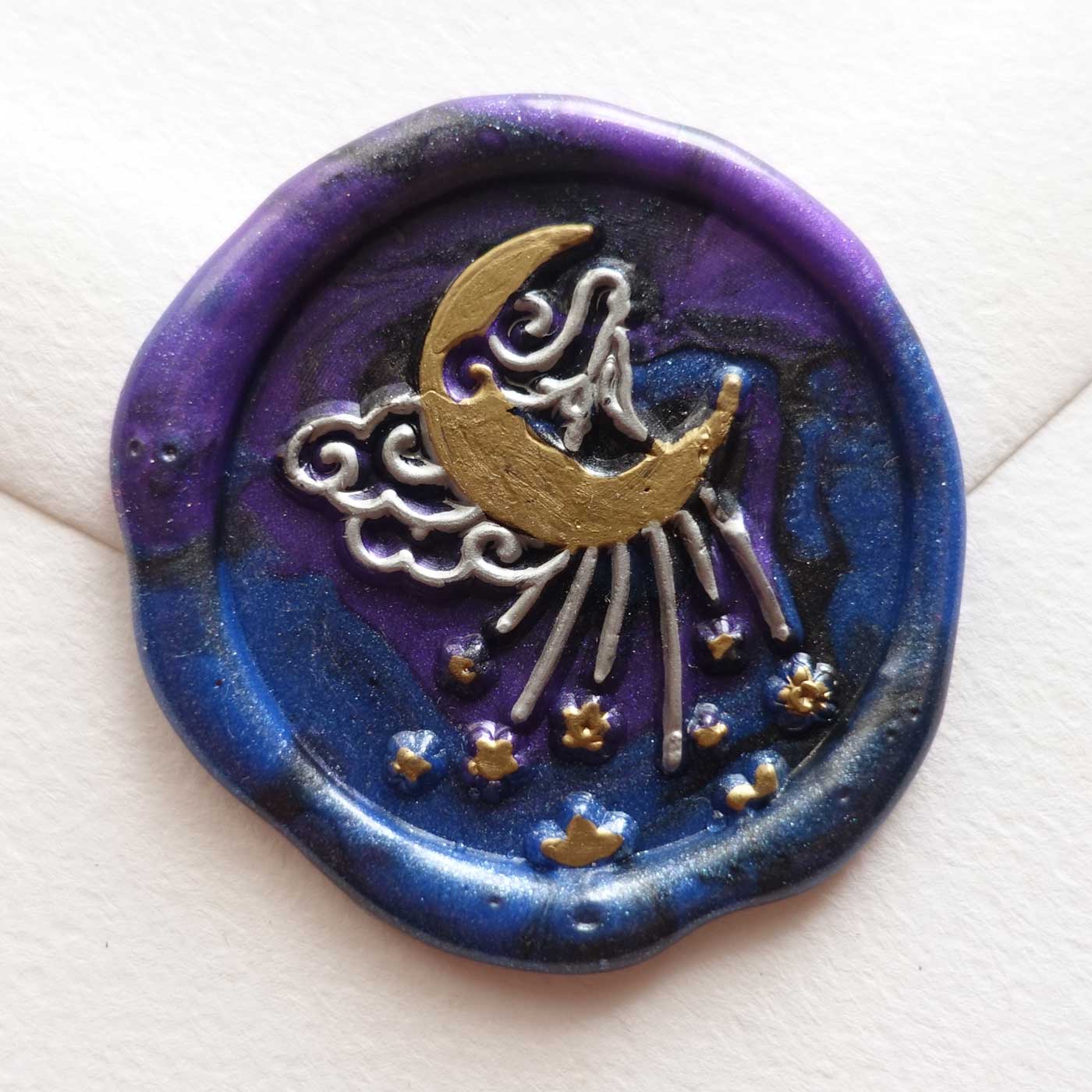 Moon girl stars celestial clouds galaxy wax seal australia fiona ariva