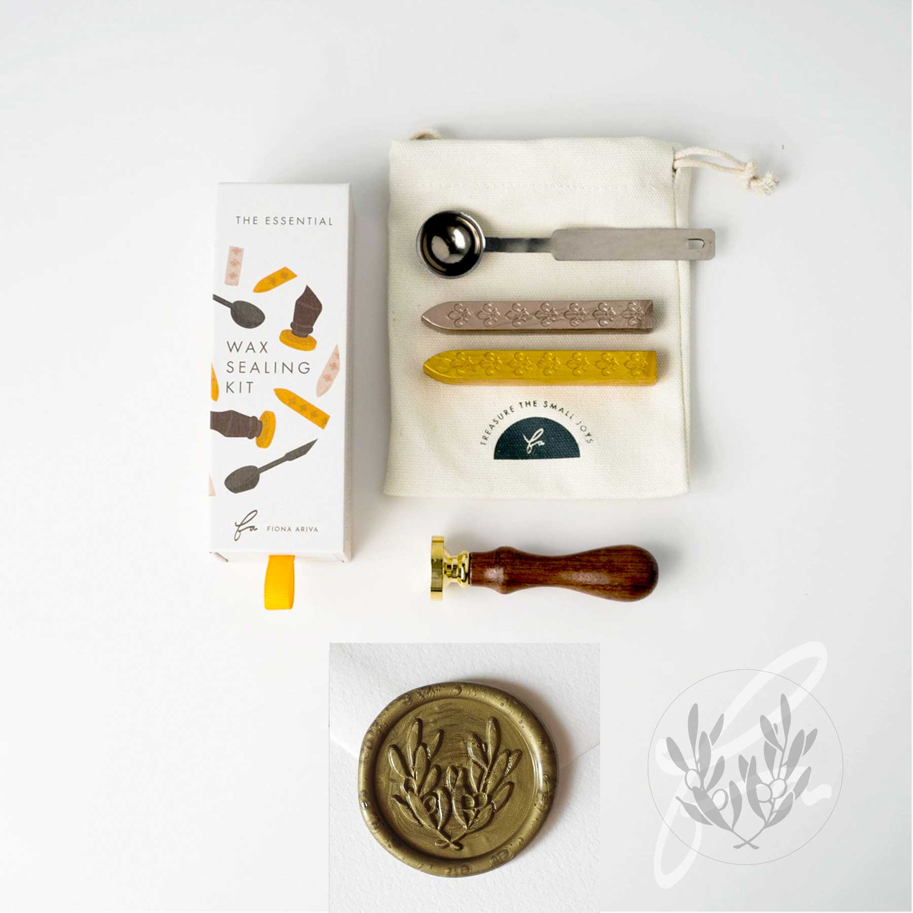 olive leaves laurel wedding wax seal green gold fiona ariva australia