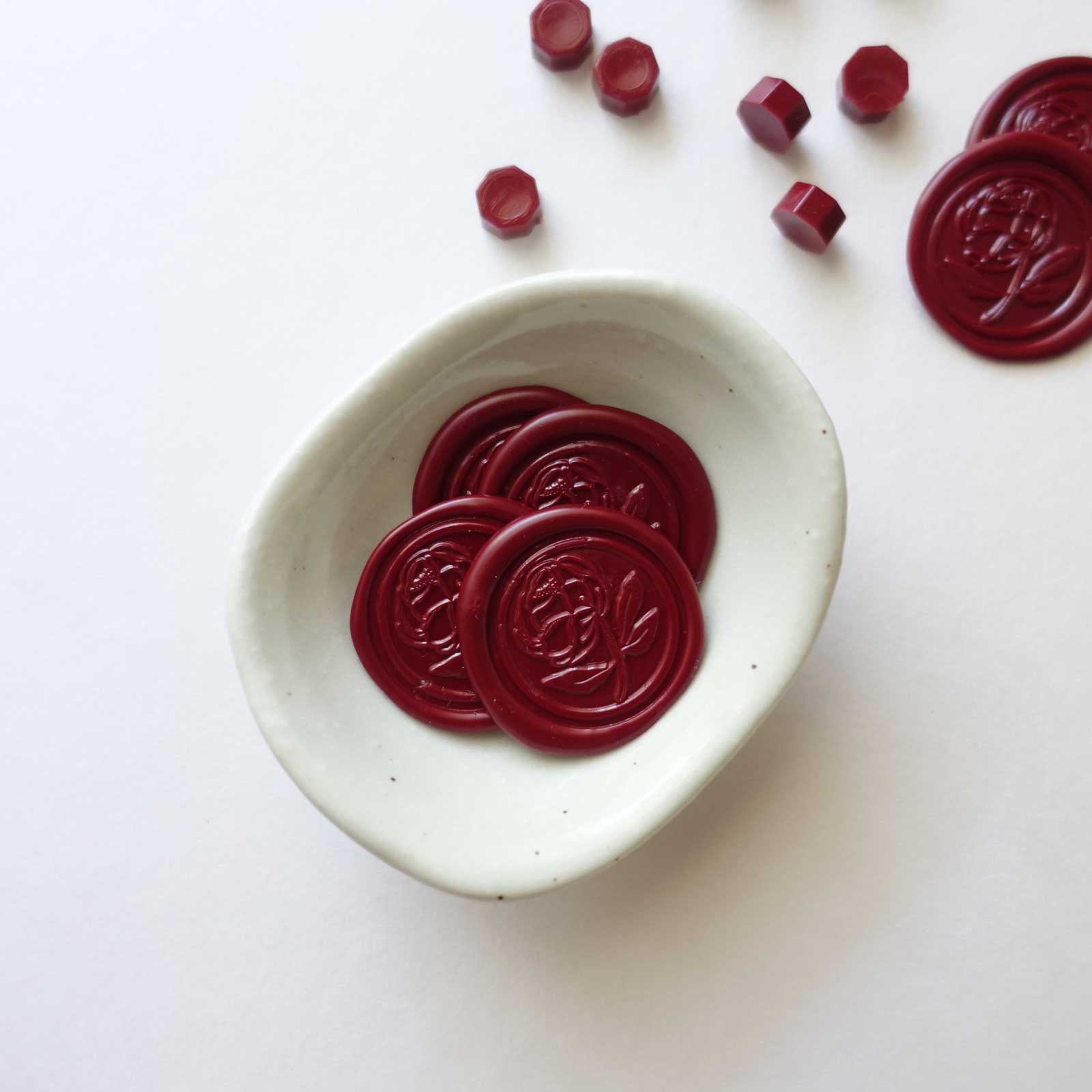 Peony wax seal stamp deep crimson red fiona ariva australia