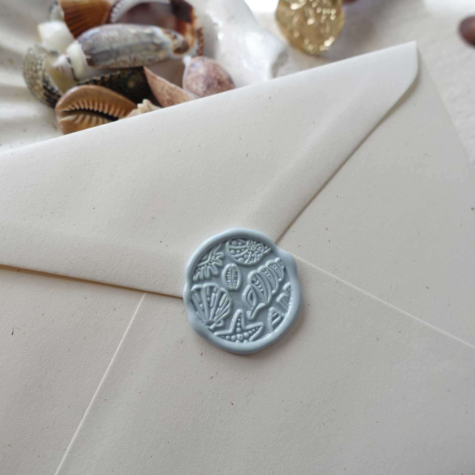 Seashells beach ocean blue wax seal on envelope fiona ariva australia