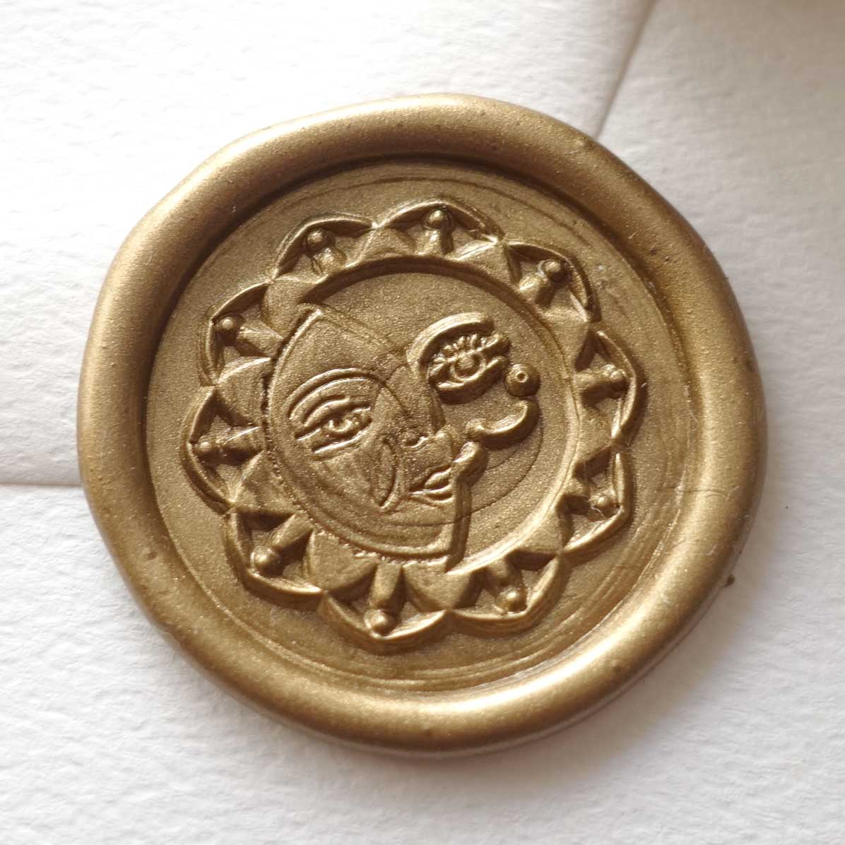 Sun and moon celestial wax sealing stamp Australia with bronze gold wax seal