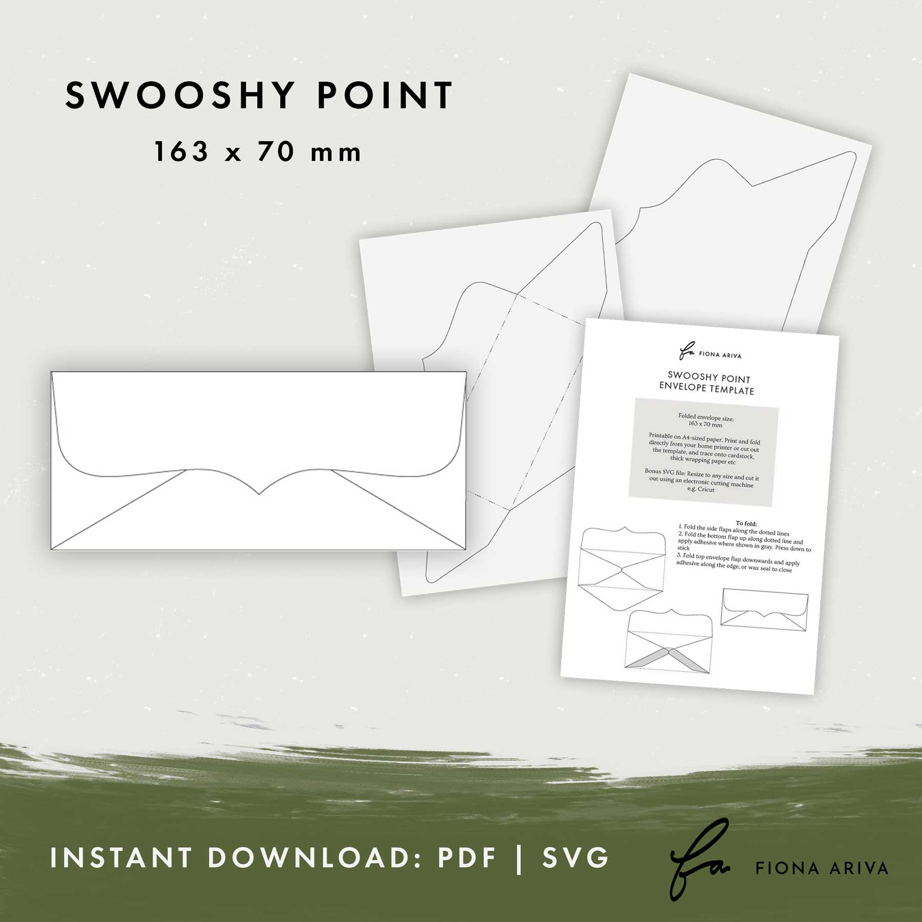 Swooshy Point Downloadable Envelope Template 163 x 70mm