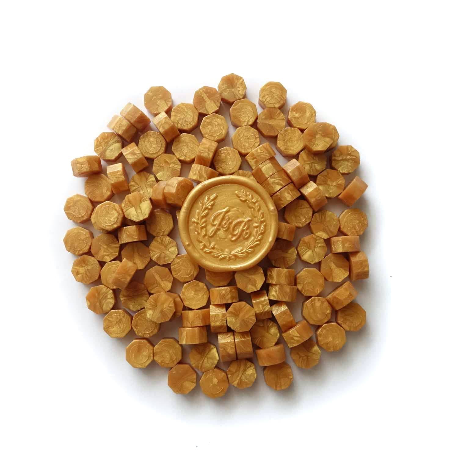 Yellow gold wax seal beads granules tablets pellets Australia with custom monogram wax seal for wedding invitations Australia
