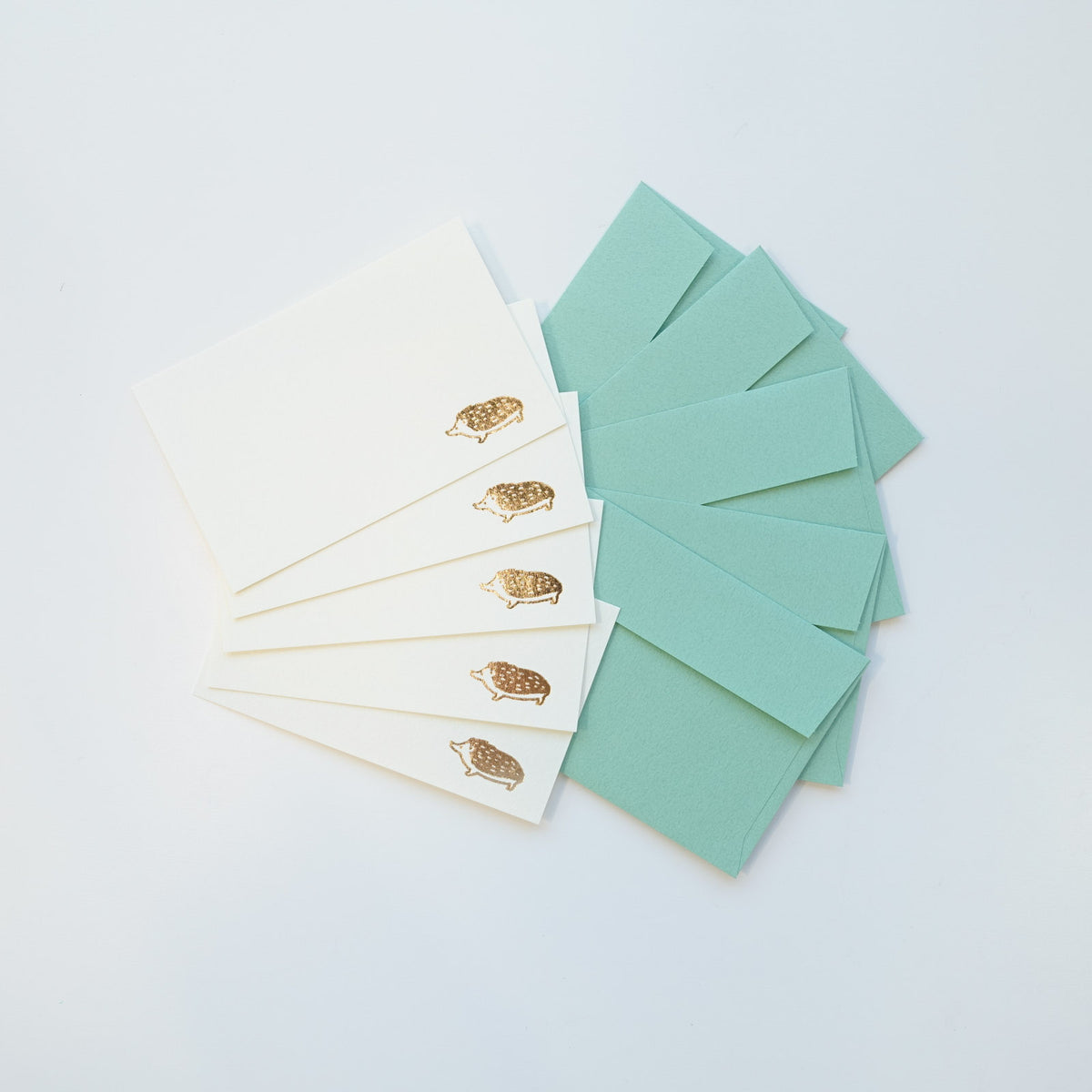 mini message card thank you notes set hedgehog green