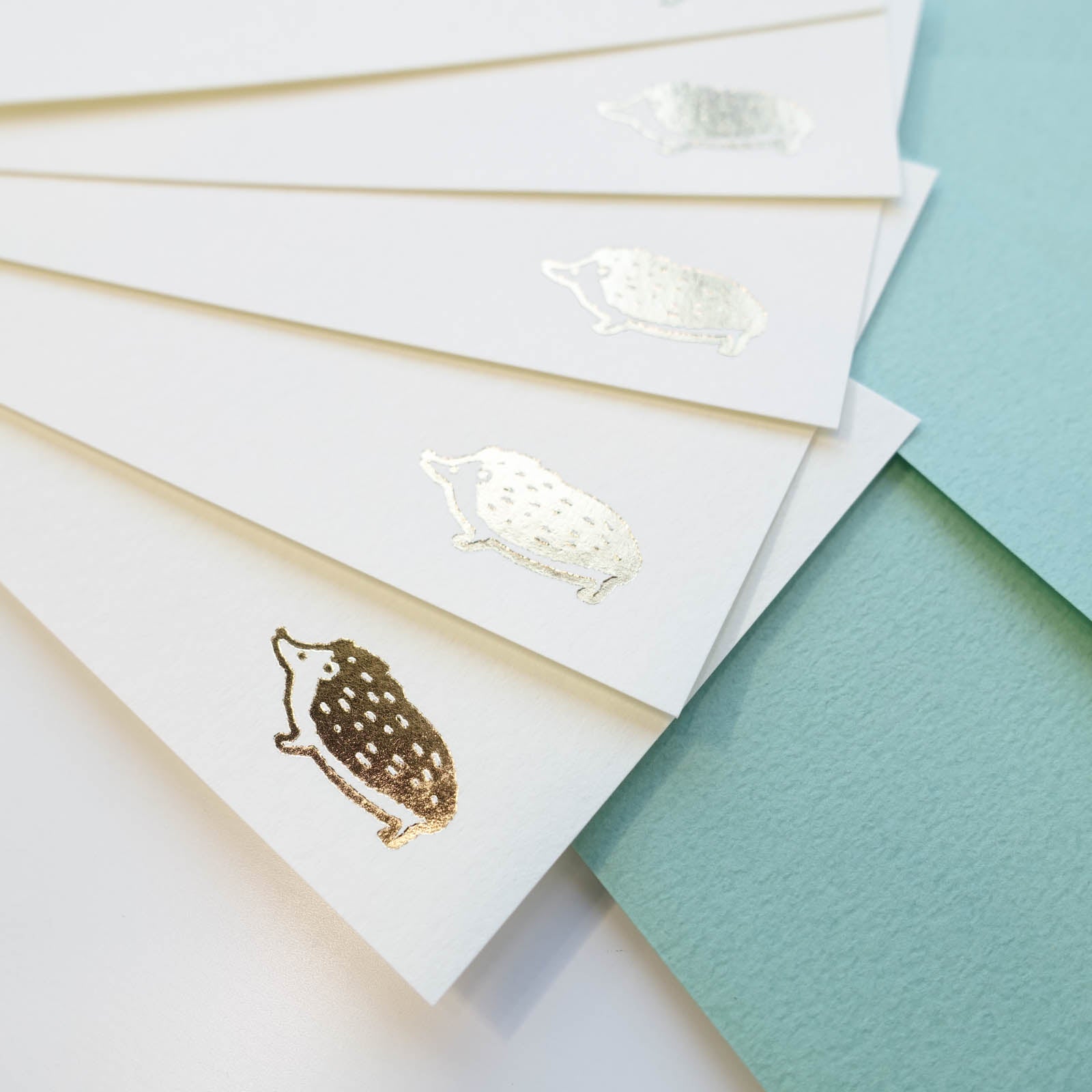 mini message card thank you notes set hedgehog green