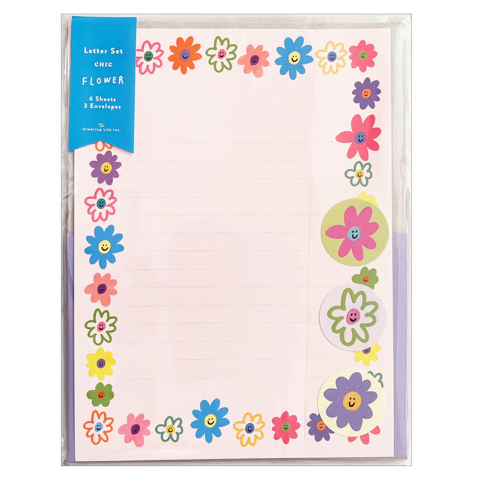 Smiley Face Handdrawn Flower Kids Letter Writing Set