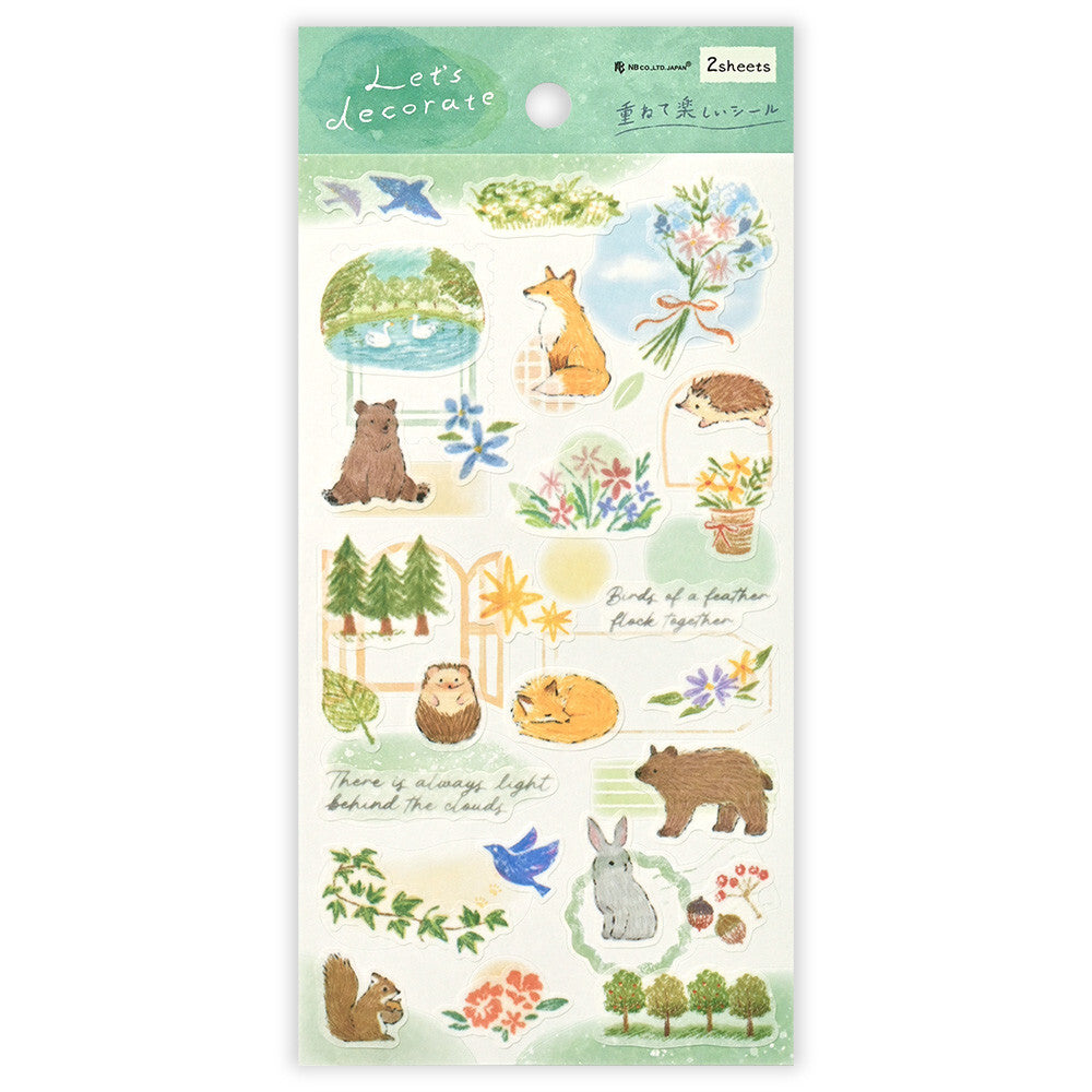 2-Sheet Forest Animals Fox Bear Hedgehog 'Let's Decorate' Stickers Sheet