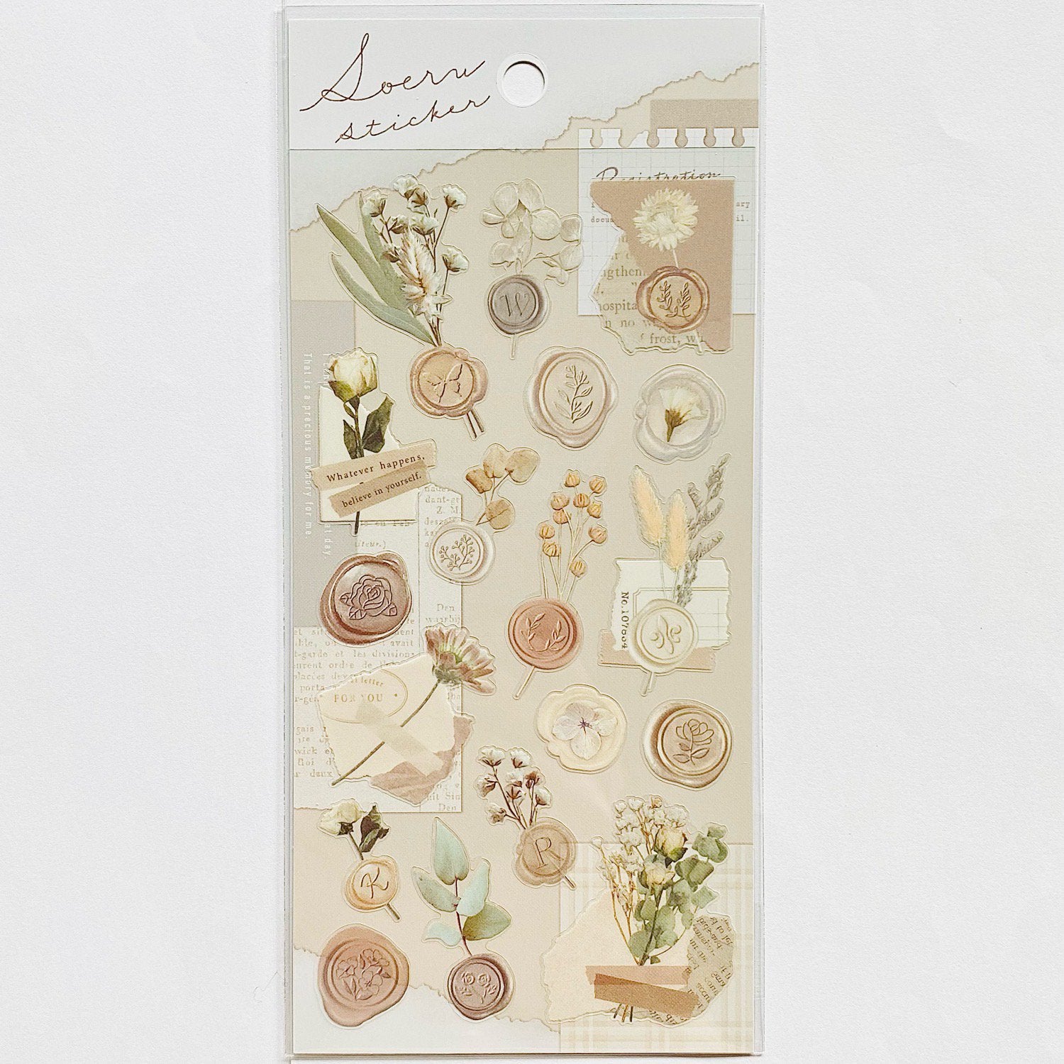Soeru Sticker Sheet with Floral Wax Seal Pictures - Ivory