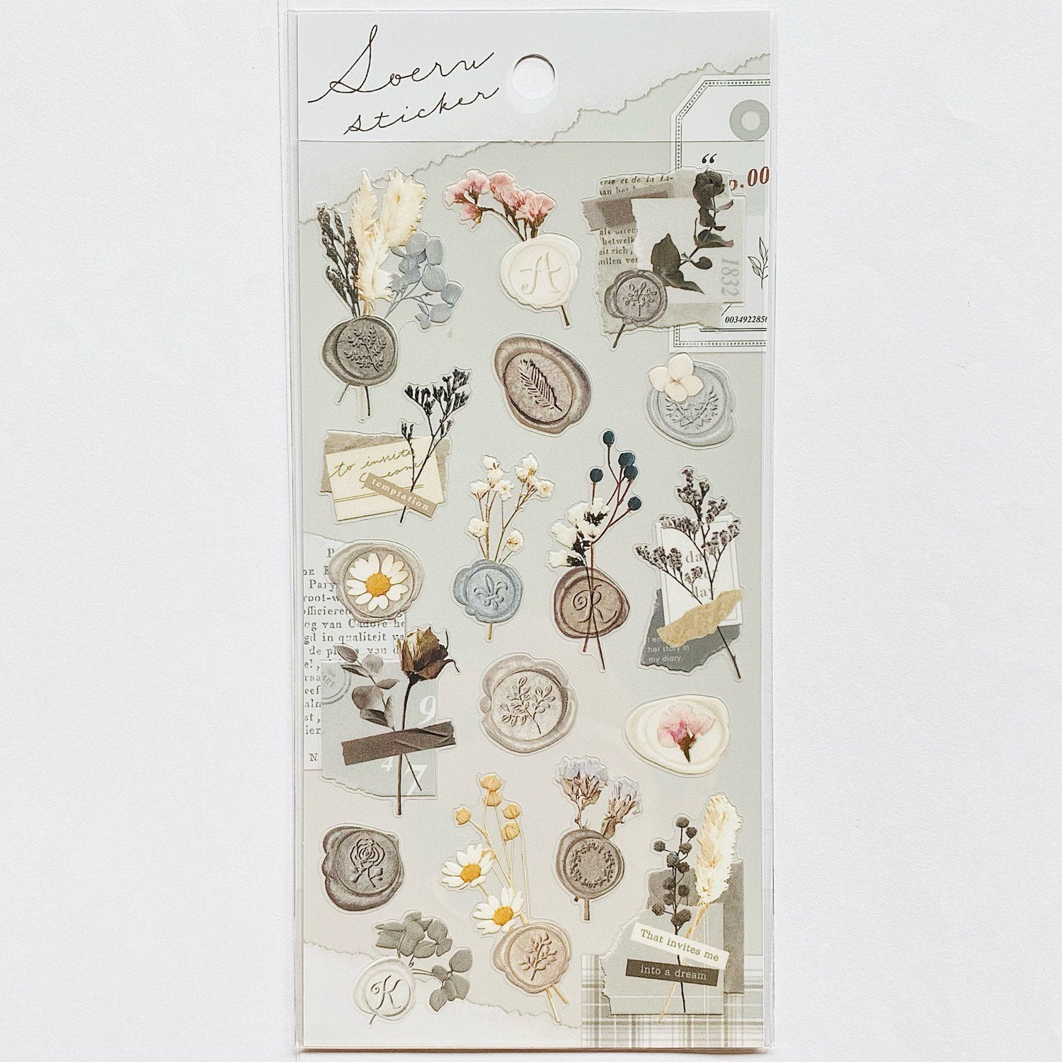 Soeru Sticker Sheet with Floral Wax Seal Pictures - Gray
