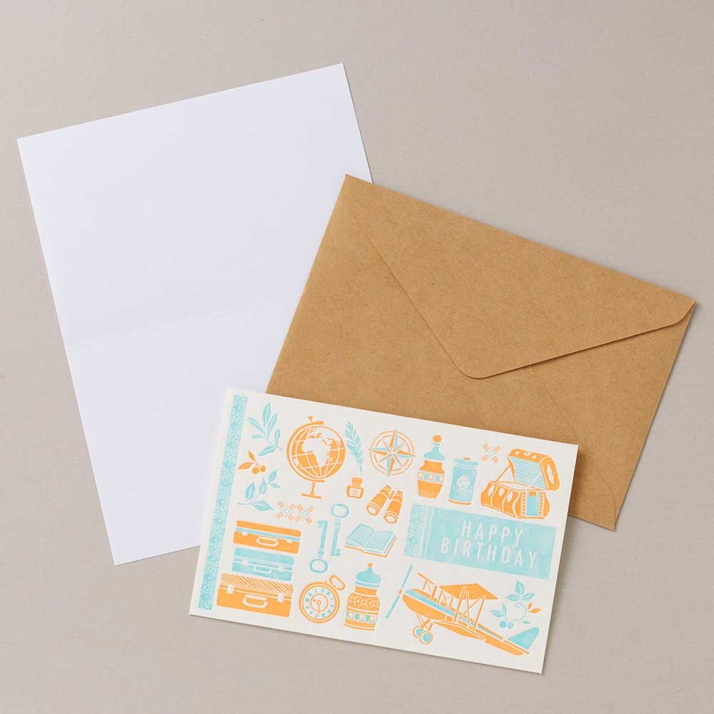 Happy Birthday Travel Adventure Explorer Letterpress Greeting Card