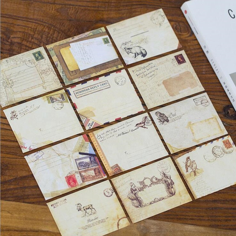 Antique Pre-decorated Mini Assorted Vintage Style Paper Envelopes 12-pack