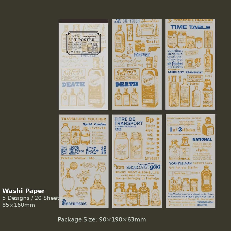 Bottles 'Art Poster' Vintage Retro Antique Style Illustrated Washi Sticker Pad