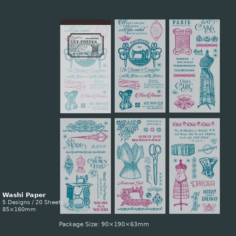 Sewing Institute 'Art Poster' Vintage Retro Antique Style Illustrated Washi Sticker Pad