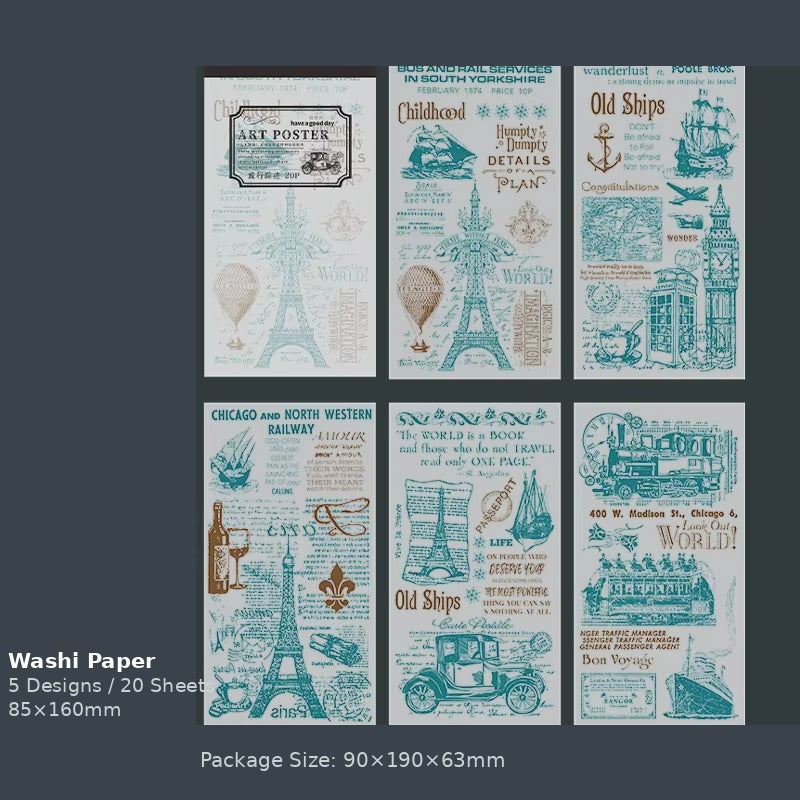 Travel The World 'Art Poster' Vintage Retro Antique Style Illustrated Washi Sticker Pad