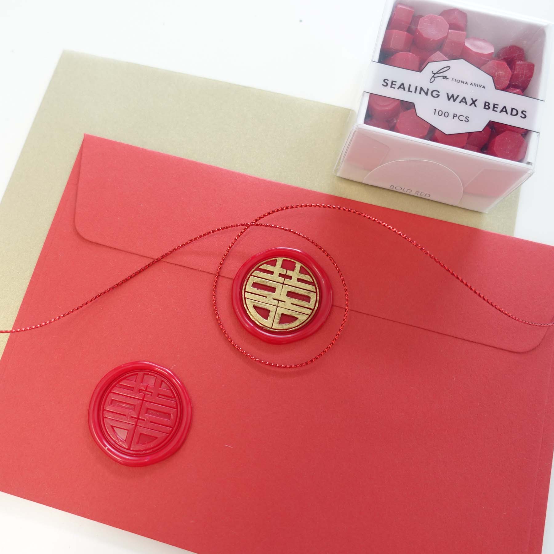 bright festive bold red sealing wax beads australia fiona ariva with double happiness wax seal stamp