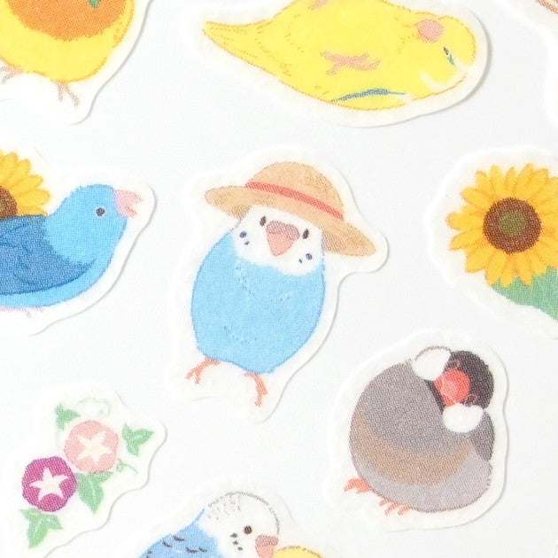 Budgies Parakeets Summer Sunflowers Stickers Sheet