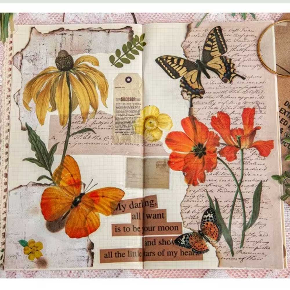 Butterfly Summer Flowers Yellow 'Retro Collection' Flake Stickers