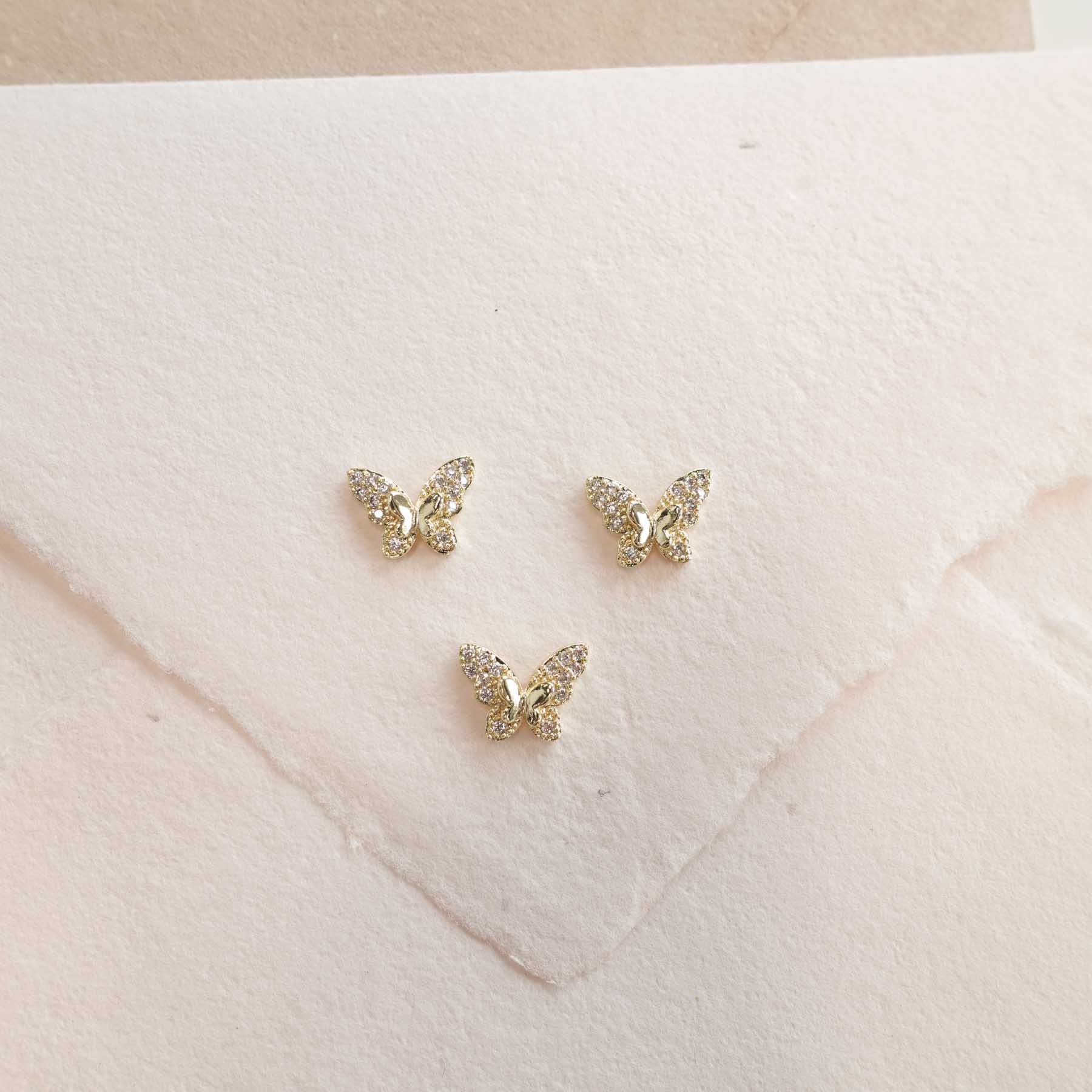 Butterfly Solid Charms Metal & Diamante 3-Pack