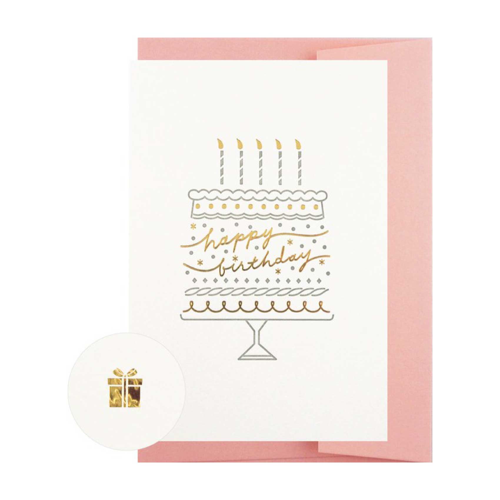 Bonheur Birthday Cake Gold Foil Greeting Card