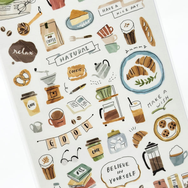 Coffee Cafe Breakfast Stickers - 'Drawing Sticker' Sheet