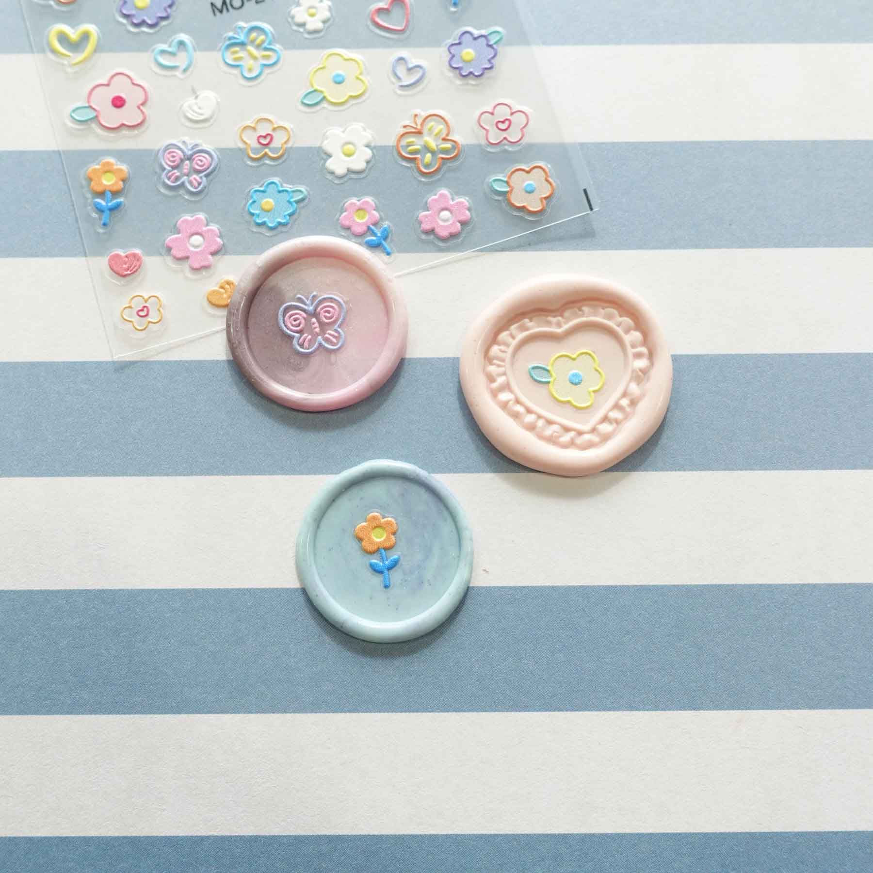 Colourful Drawings Butterfly Flower Heart 3D Clear-backed Decorative Stickers Sheet
