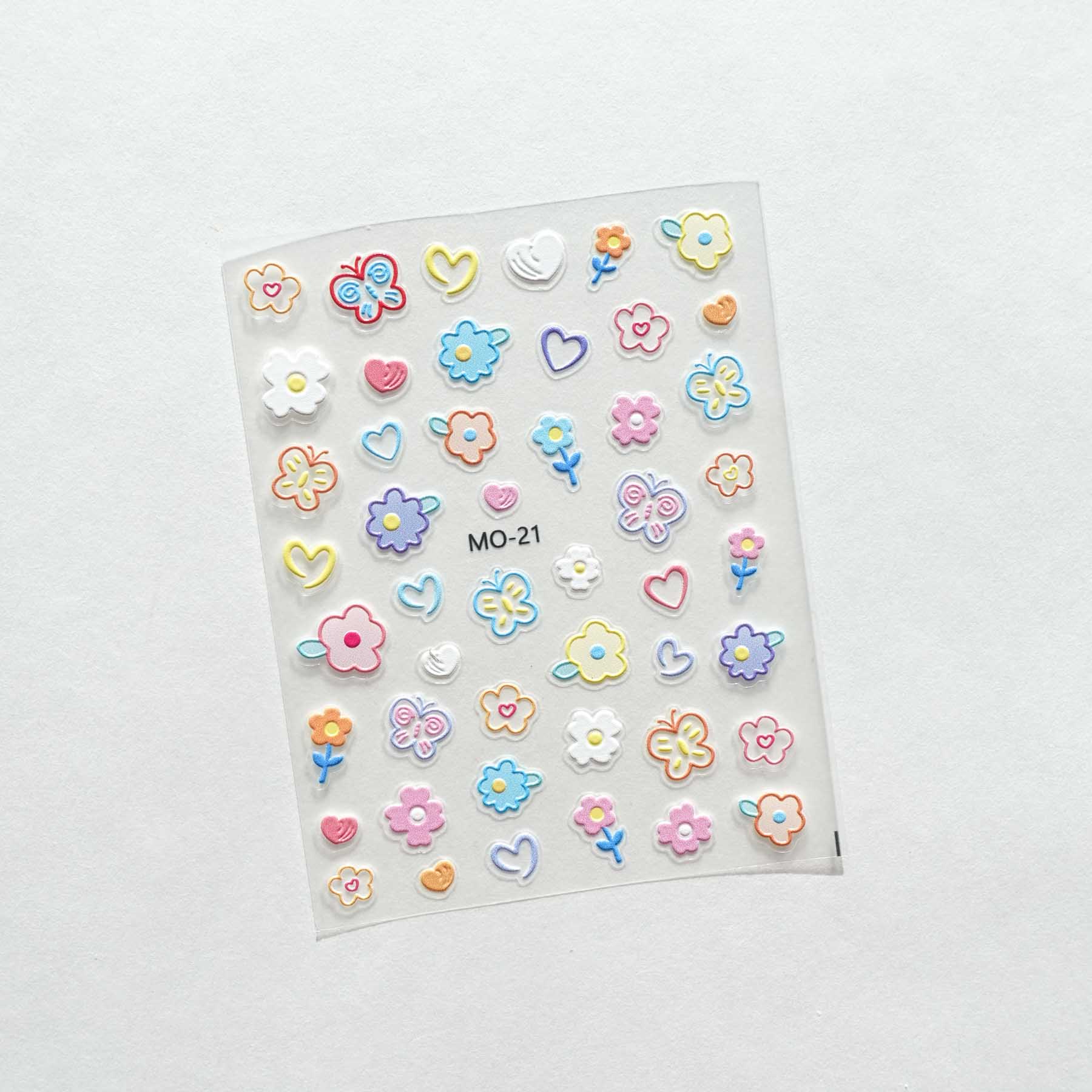 Colourful Drawings Butterfly Flower Heart 3D Clear-backed Decorative Stickers Sheet