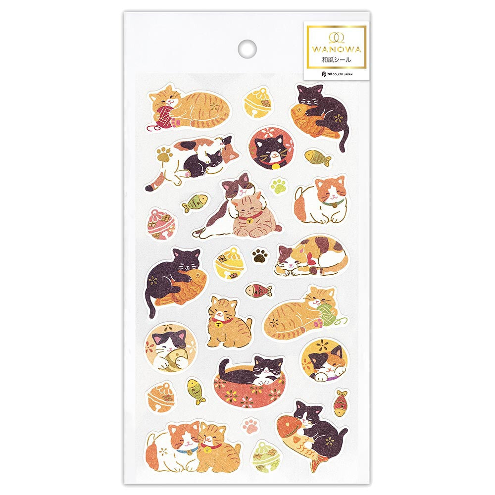 Cuddly Japanese Cats Yarn Fish | 'Wanowa' Series | Stickers Sheet