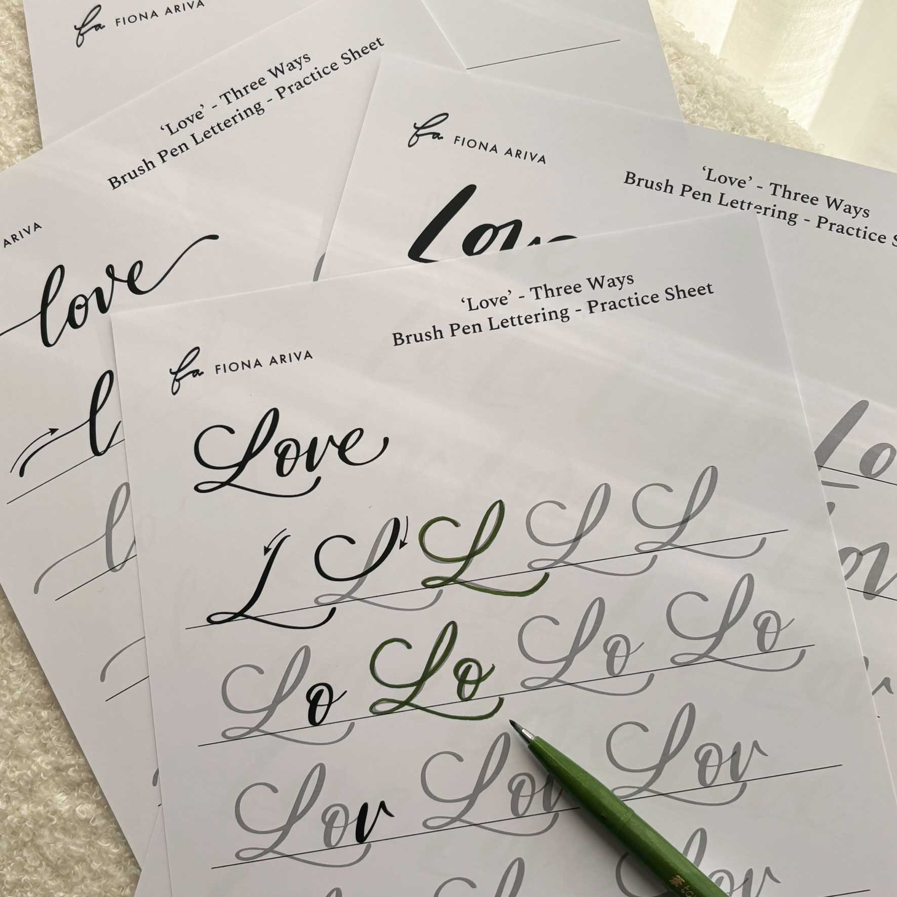 'Love' - 3 Ways - Brush Pen Lettering Practice Sheets | Instant Download