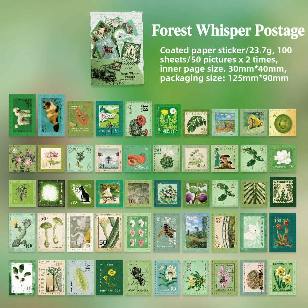 Forest Whisper 'Time Traces' Postage Stamp Style Flake Stickers