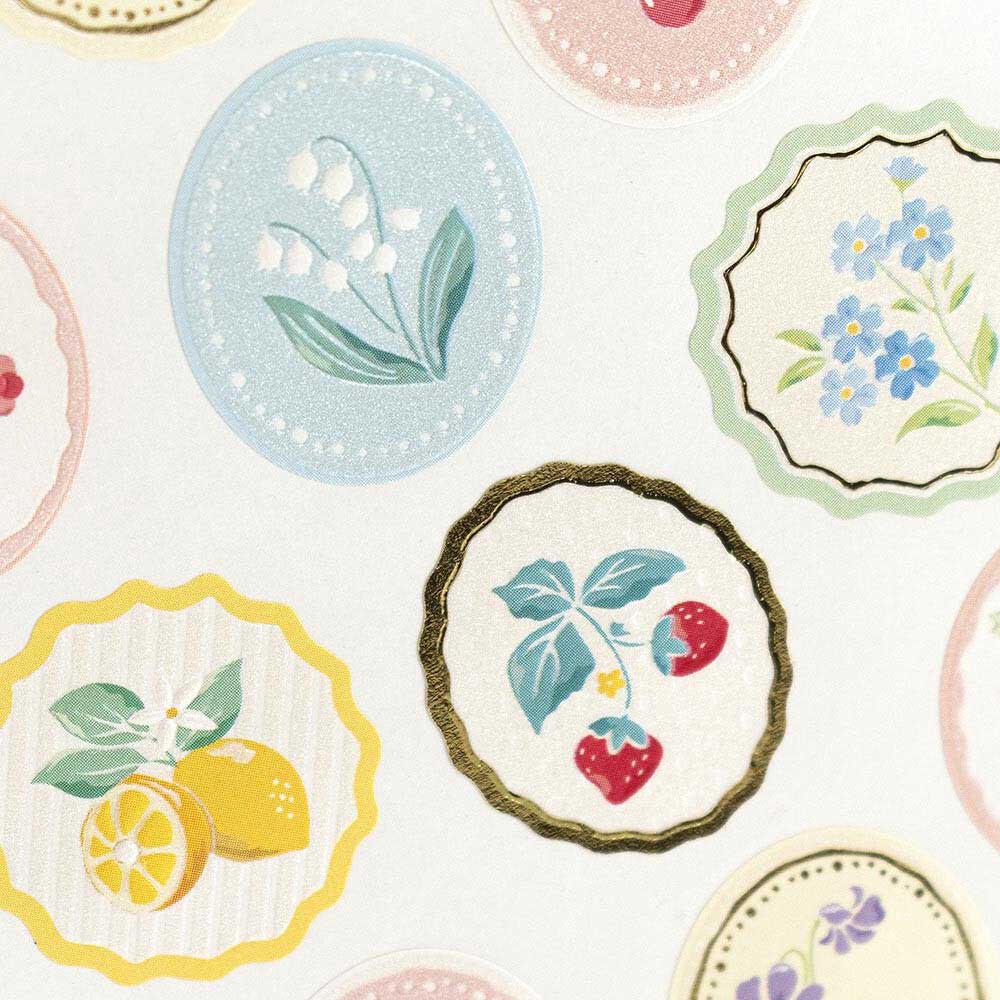 Fruits Strawberry Lemon Cherry Medallion Framed Pearlescent Stickers